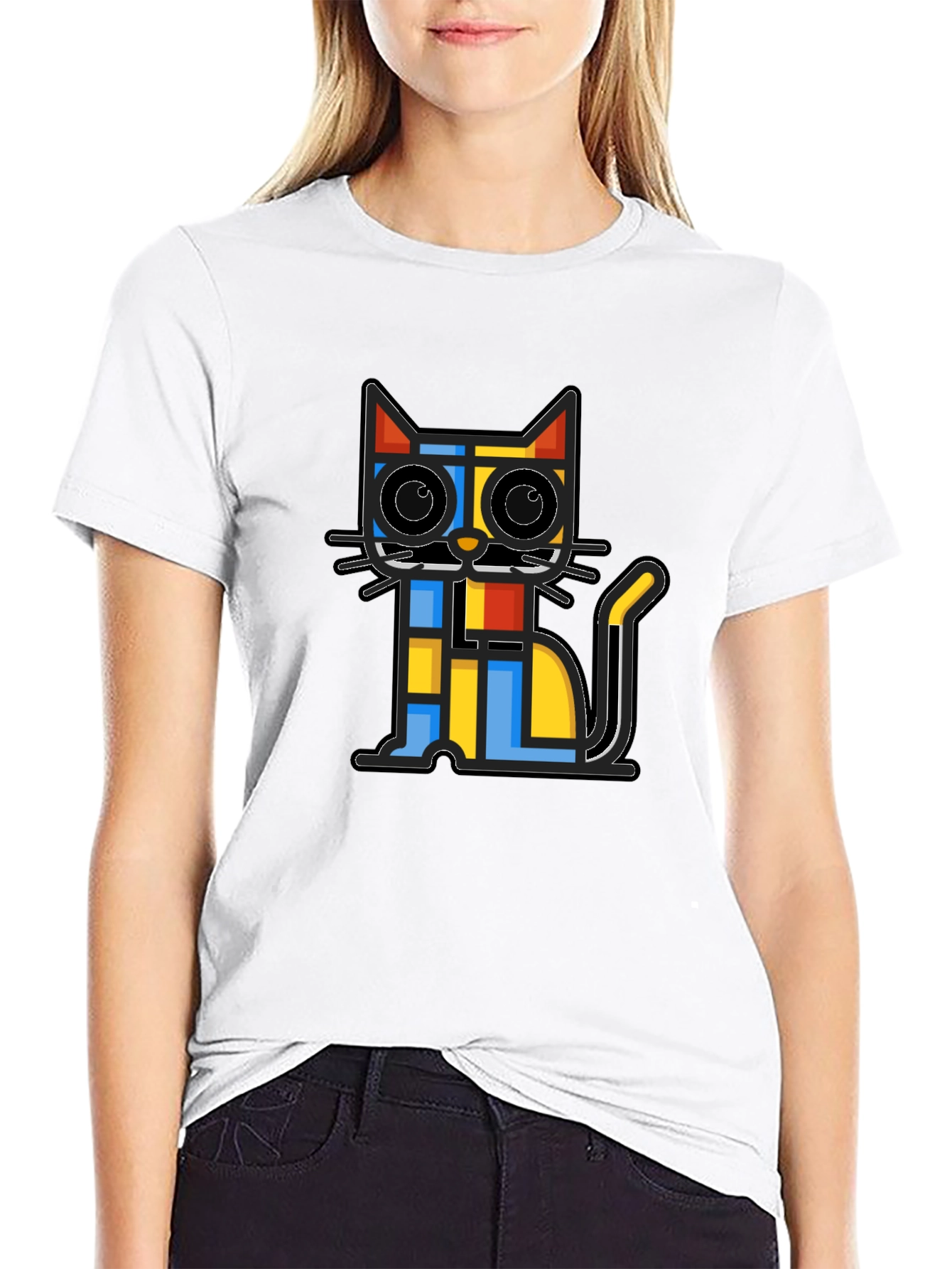 Geometric Cat Graphic Black T-Shirt
