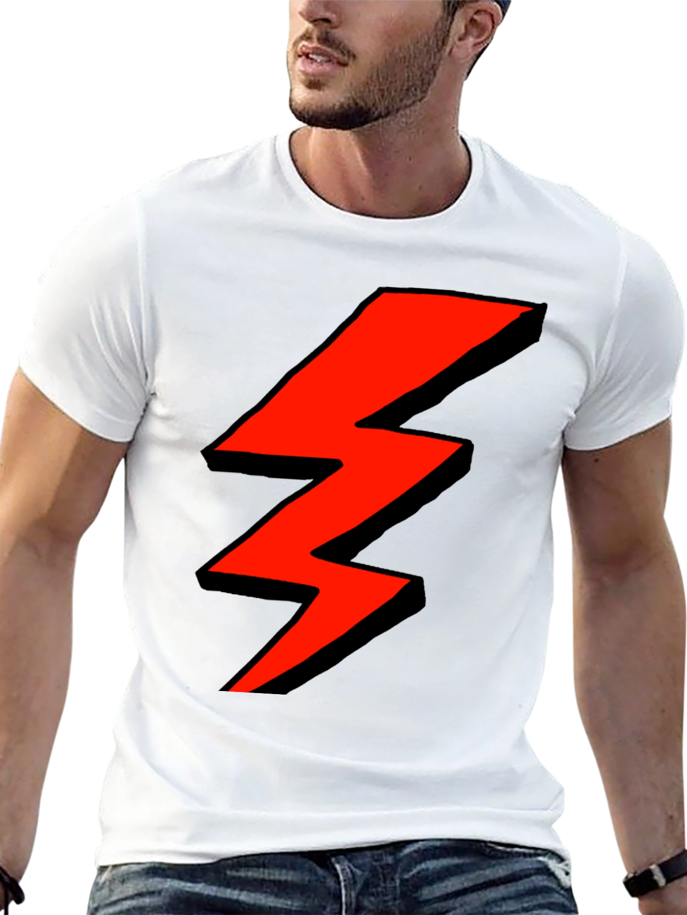 Red Lightning Bolt Graphic Black T-Shirt