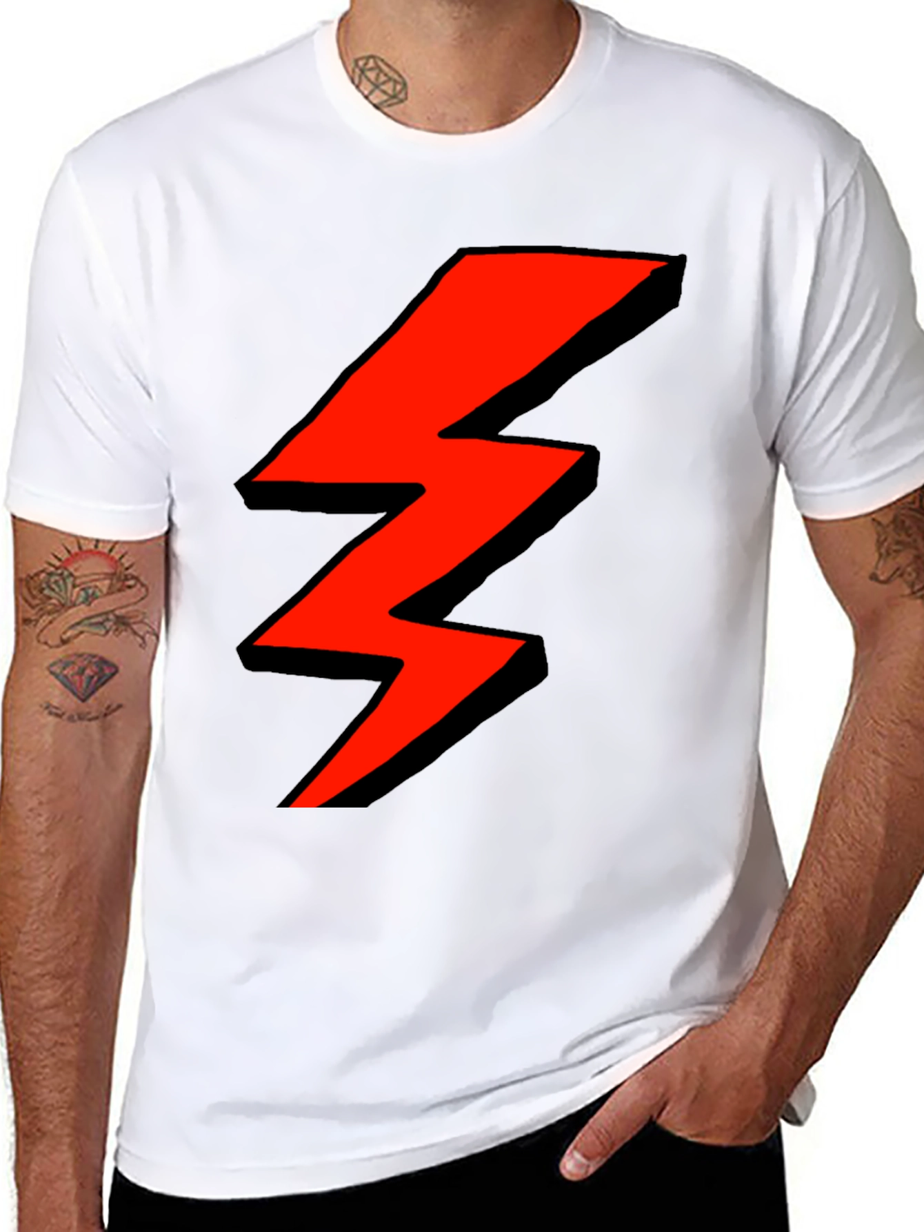 Red Lightning Bolt Graphic Black T-Shirt