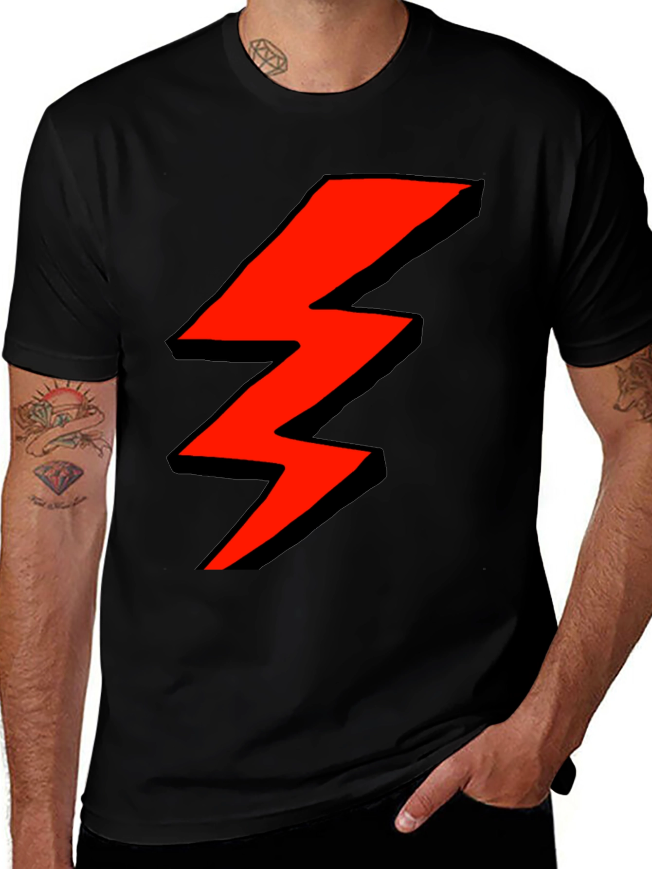 Red Lightning Bolt Graphic Black T-Shirt
