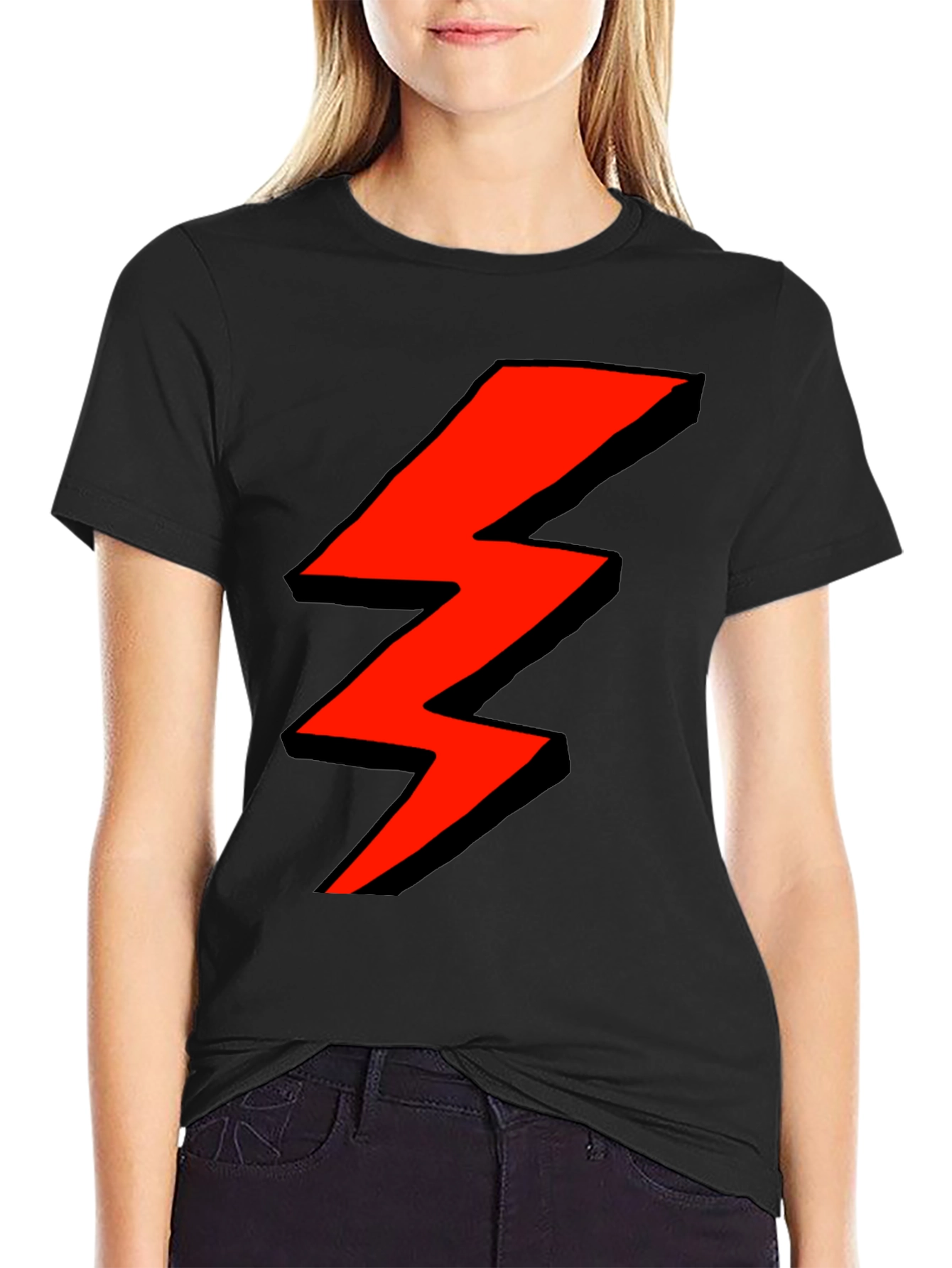 Red Lightning Bolt Graphic Black T-Shirt