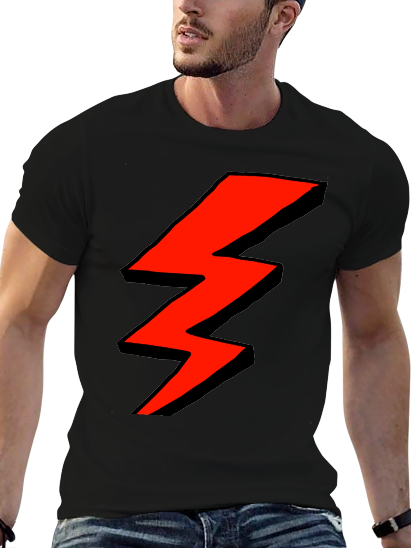 Red Lightning Bolt Graphic Black T-Shirt