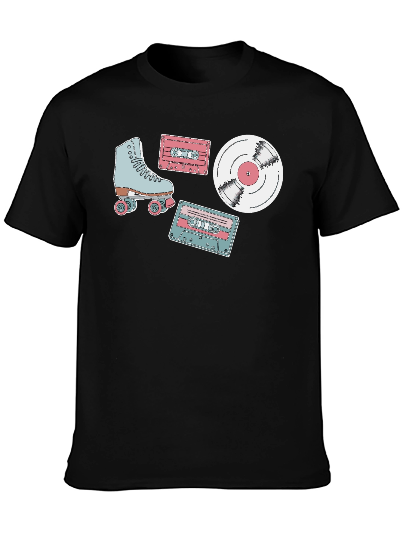Retro Roller Skate Cassette and Vinyl T-Shirt