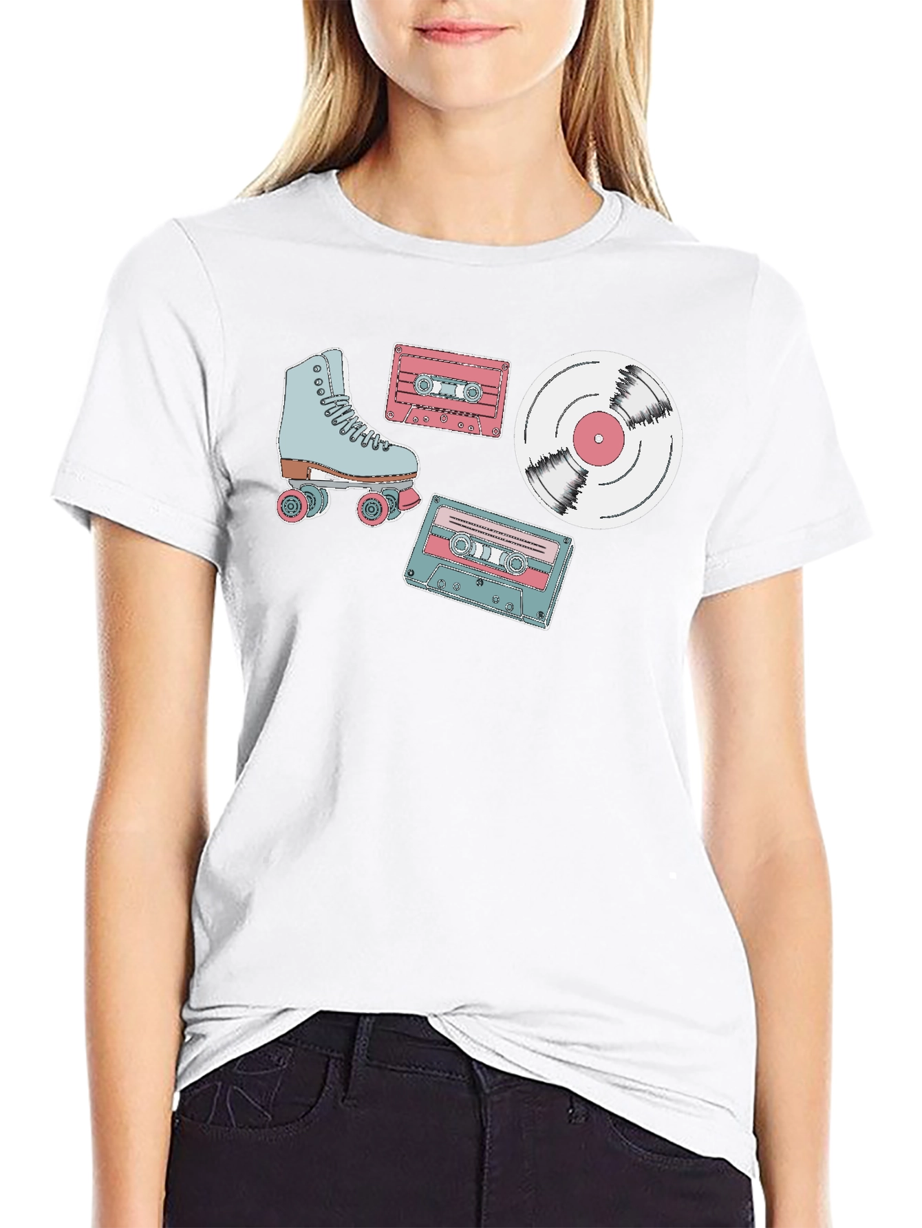 Retro Roller Skate Cassette and Vinyl T-Shirt