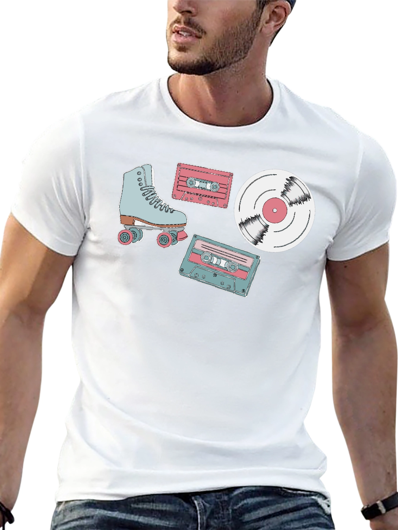 Retro Roller Skate Cassette and Vinyl T-Shirt