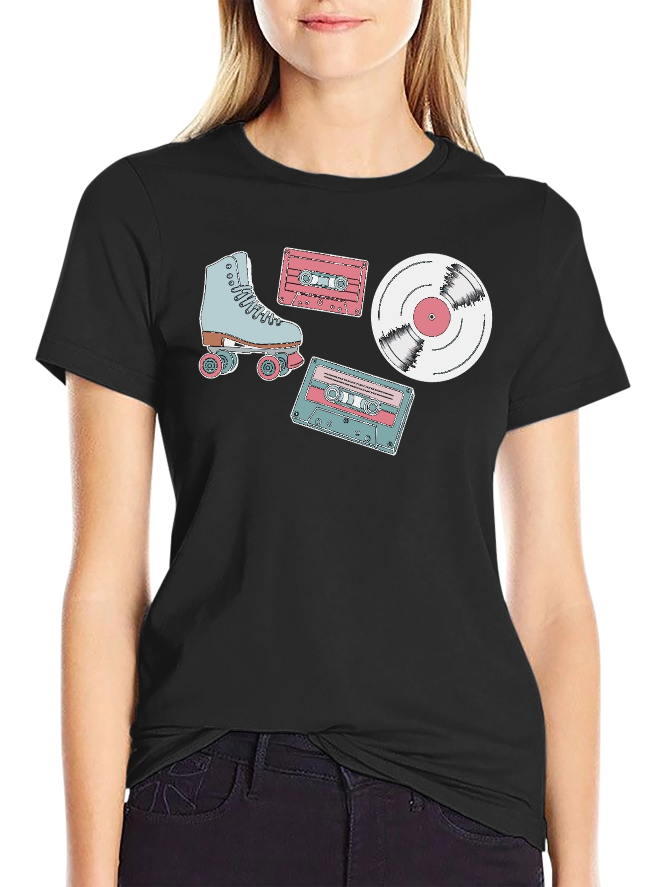 Retro Roller Skate Cassette and Vinyl T-Shirt