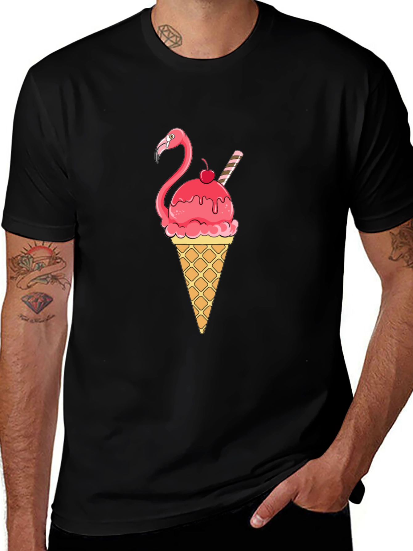 Flamingo Ice Cream Cone Graphic T-Shirt