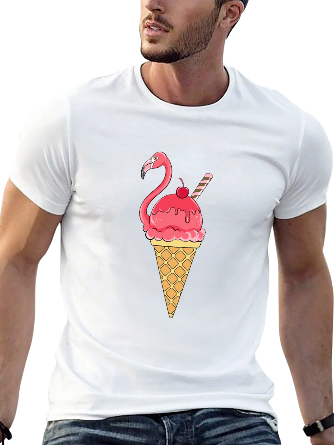 Flamingo Ice Cream Cone Graphic T-Shirt