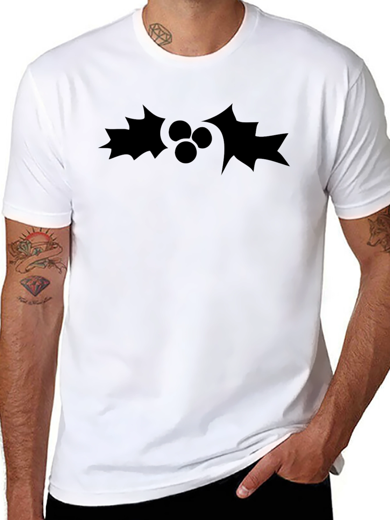 Festive Holly Graphic Black T-Shirt
