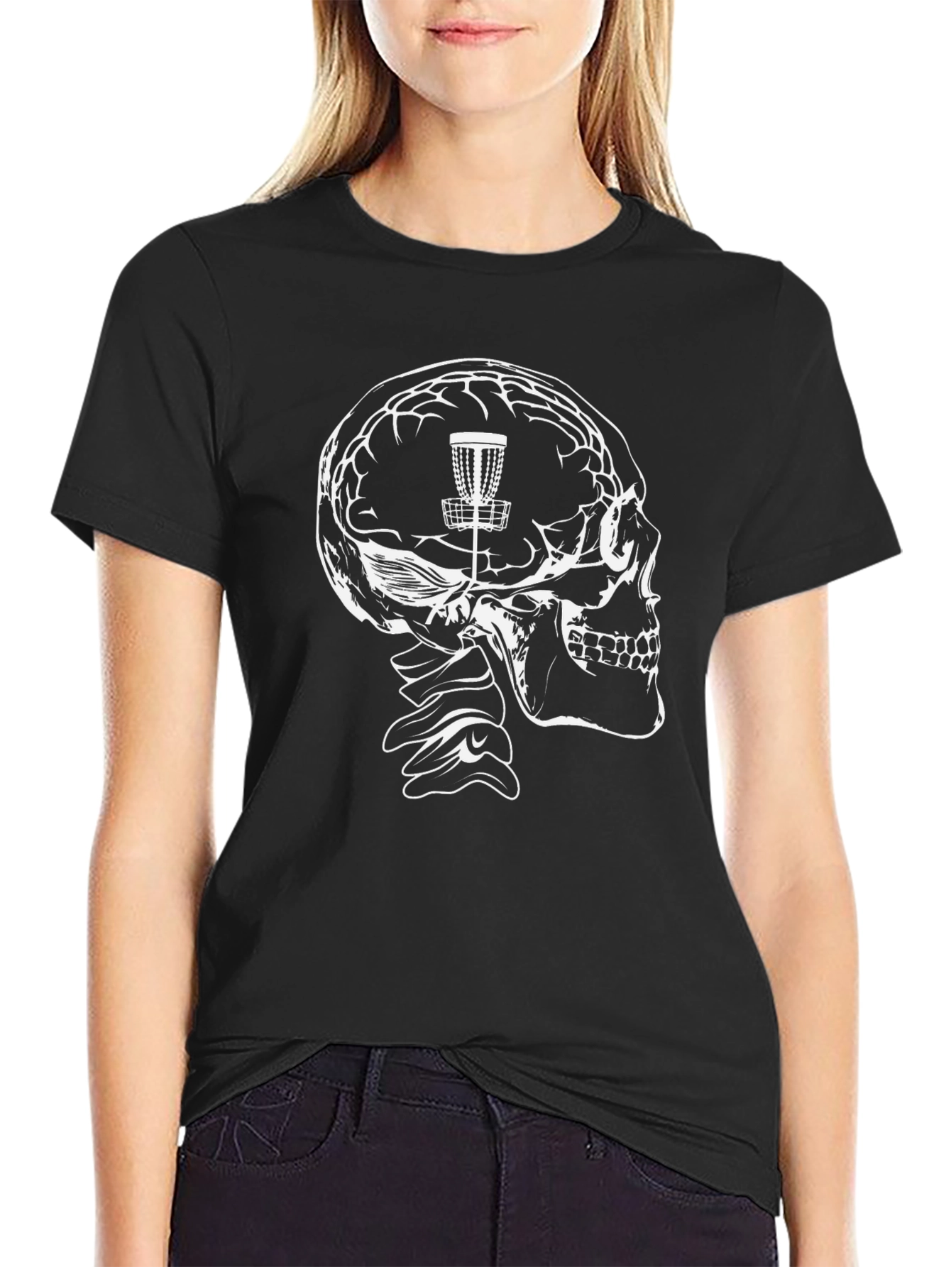 Disc Golf Brain Skull Black T-Shirt