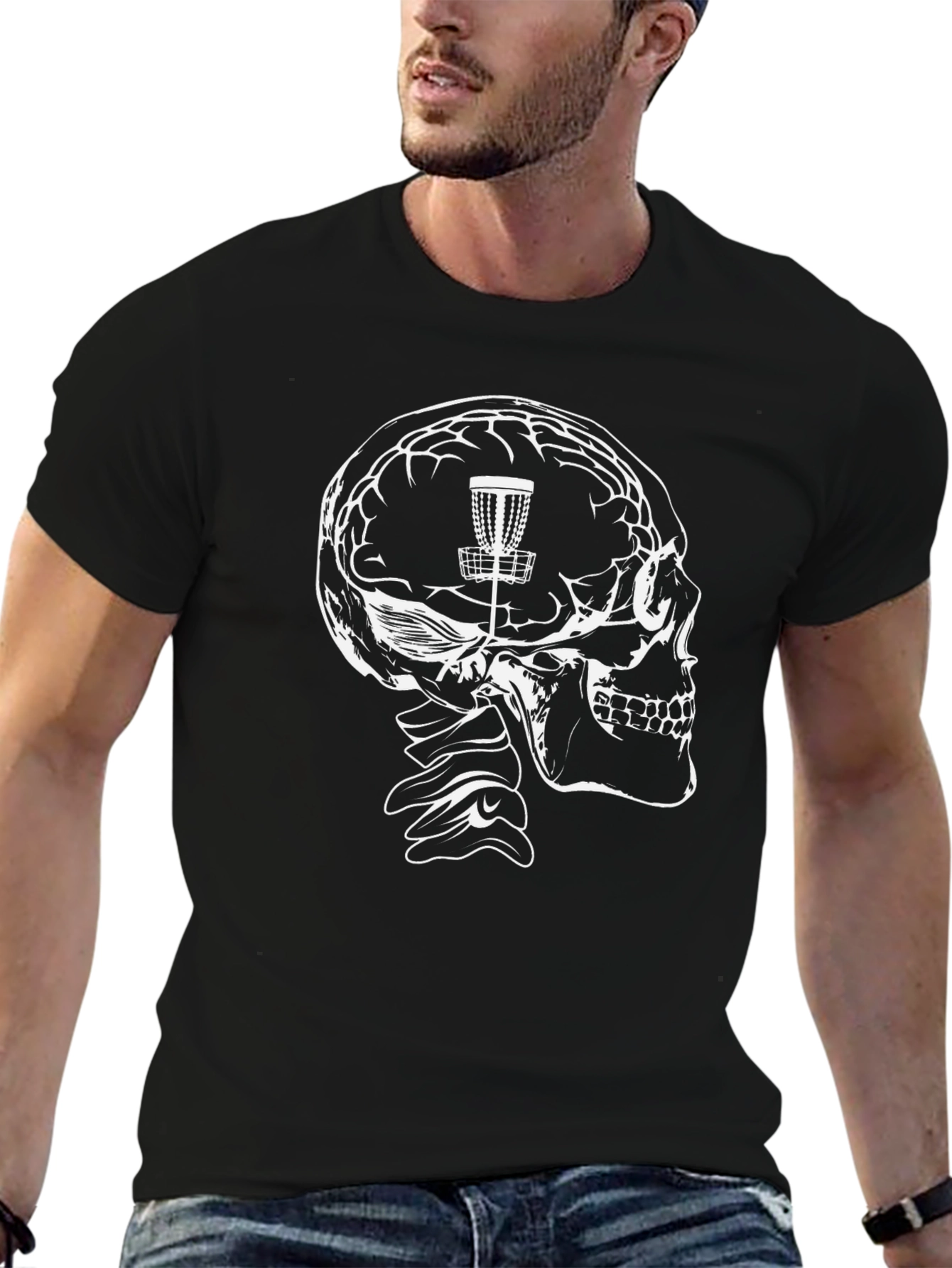 Disc Golf Brain Skull Black T-Shirt