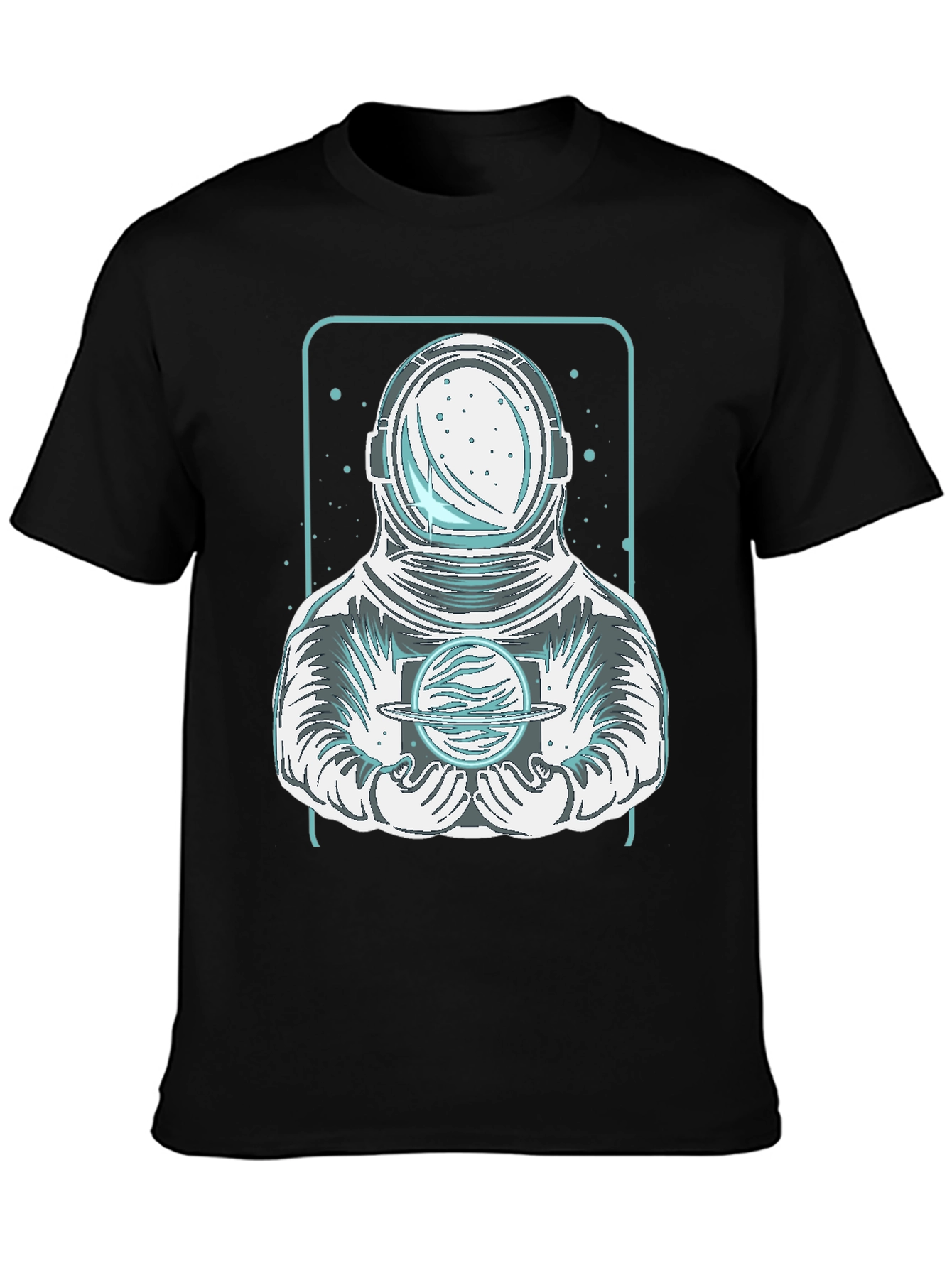 Astronaut Holding Planet Graphic Tee - Black