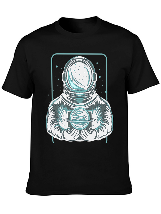 Astronaut Holding Planet Graphic Tee - Black