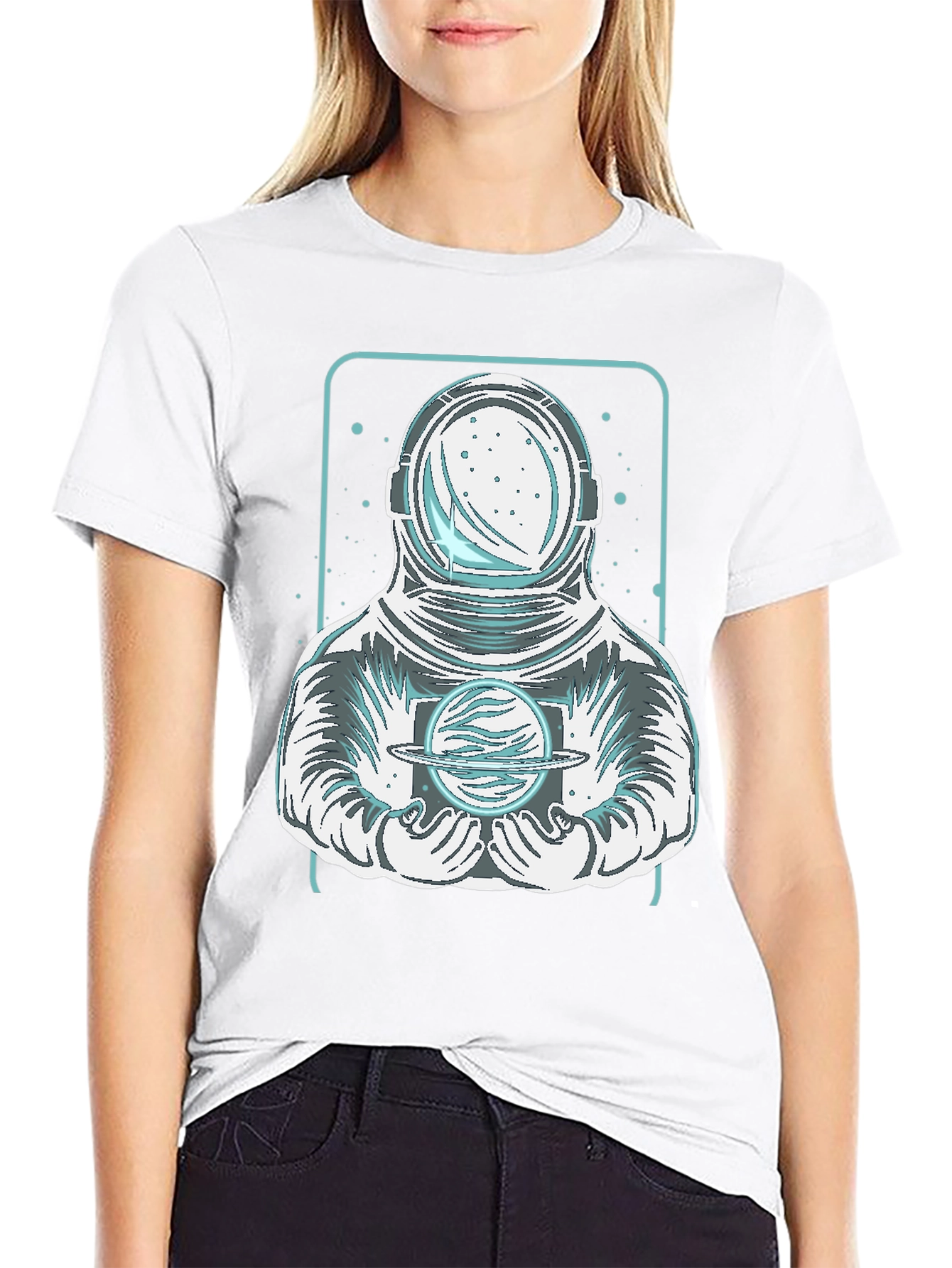 Astronaut Holding Planet Graphic Tee - Black