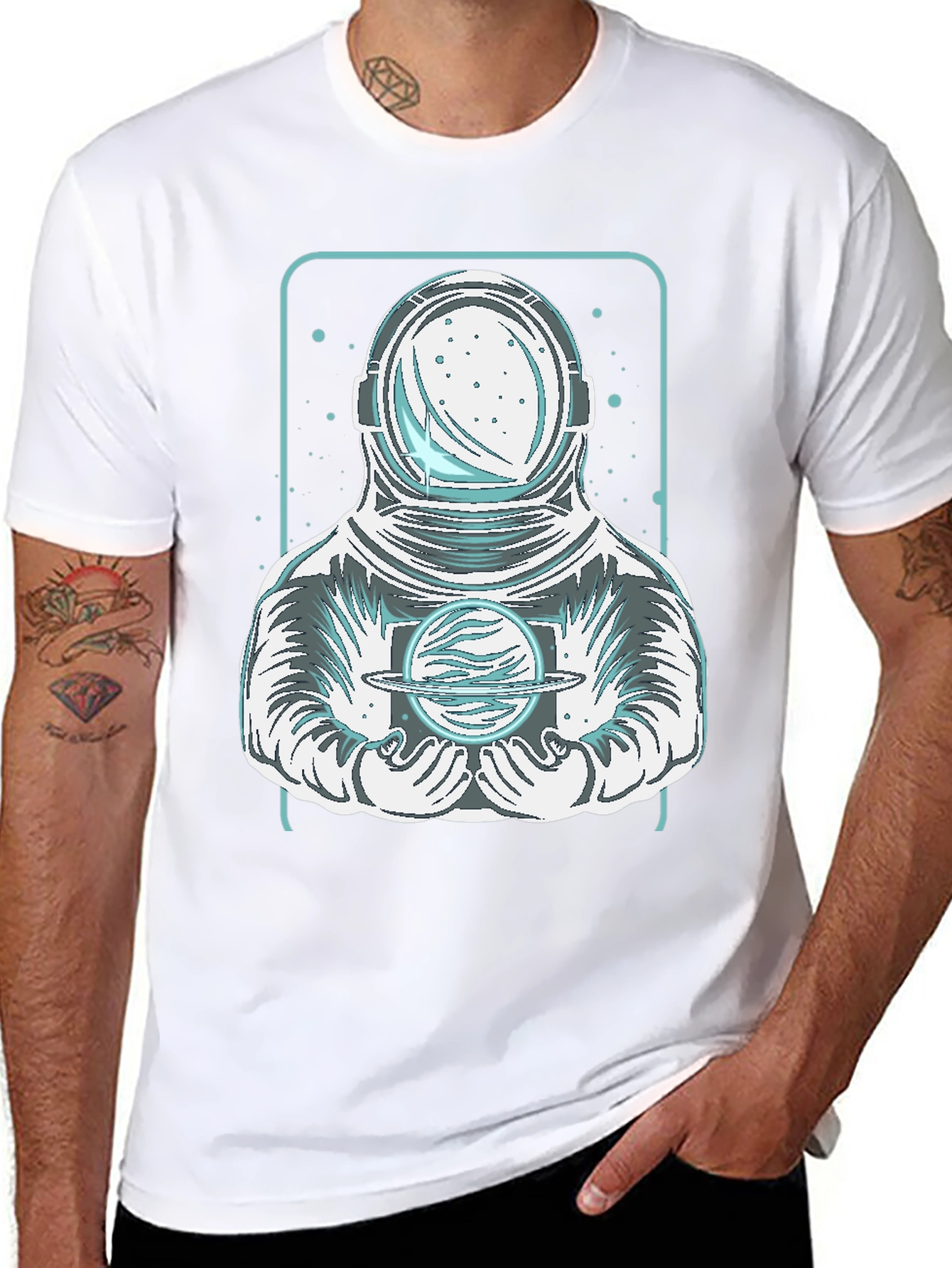 Astronaut Holding Planet Graphic Tee - Black