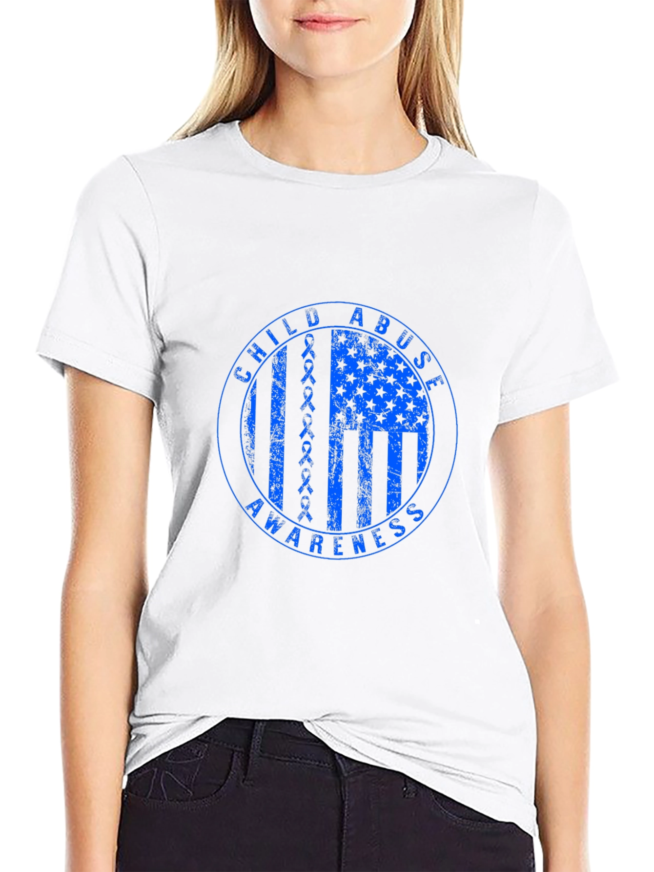Child Abuse Awareness T-Shirt - Blue Ribbon Flag