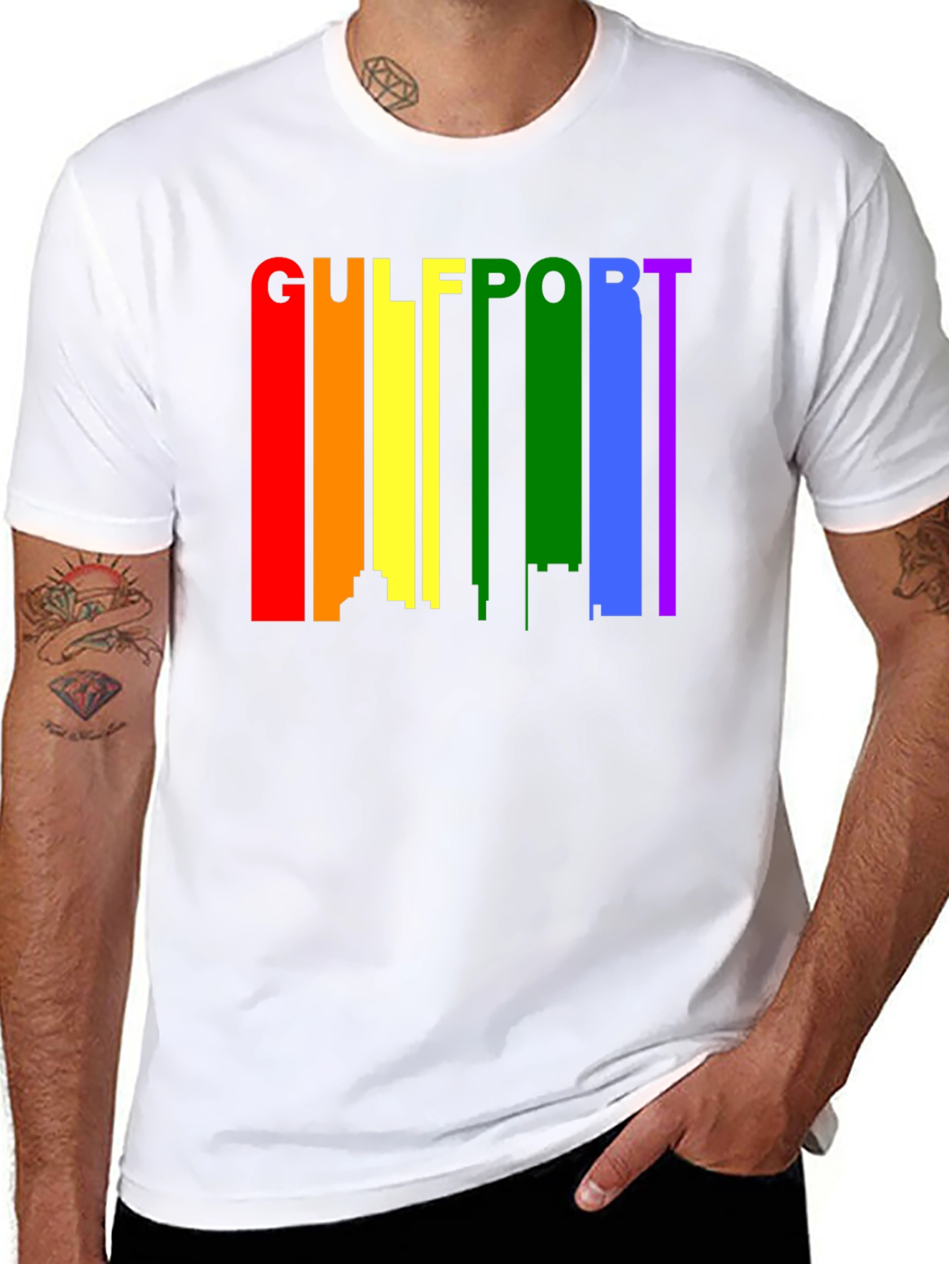 Gulfport Pride T-Shirt - Rainbow Skyline Design