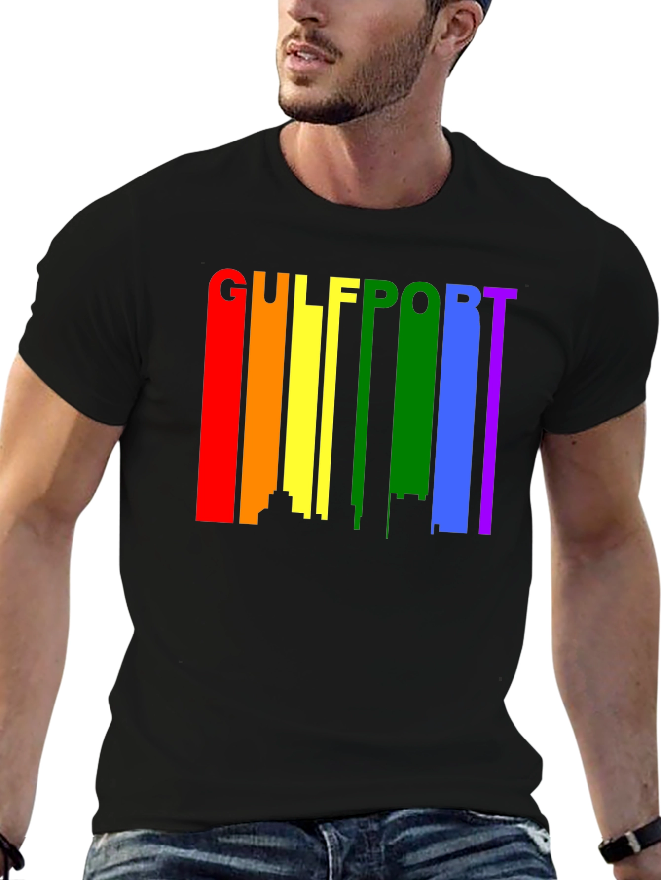 Gulfport Pride T-Shirt - Rainbow Skyline Design