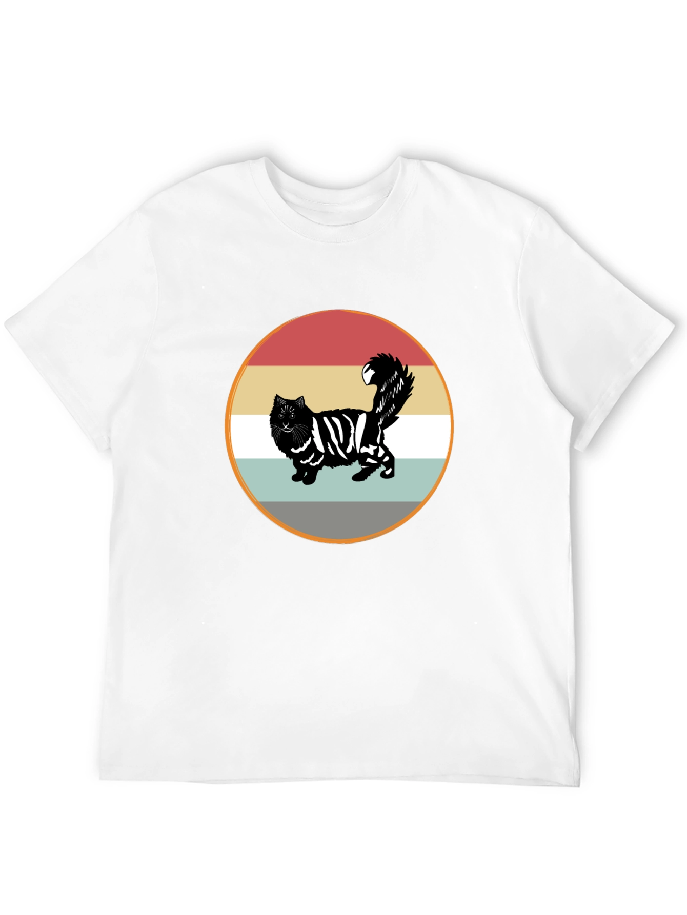 Retro Striped Cat Graphic Tee - Black