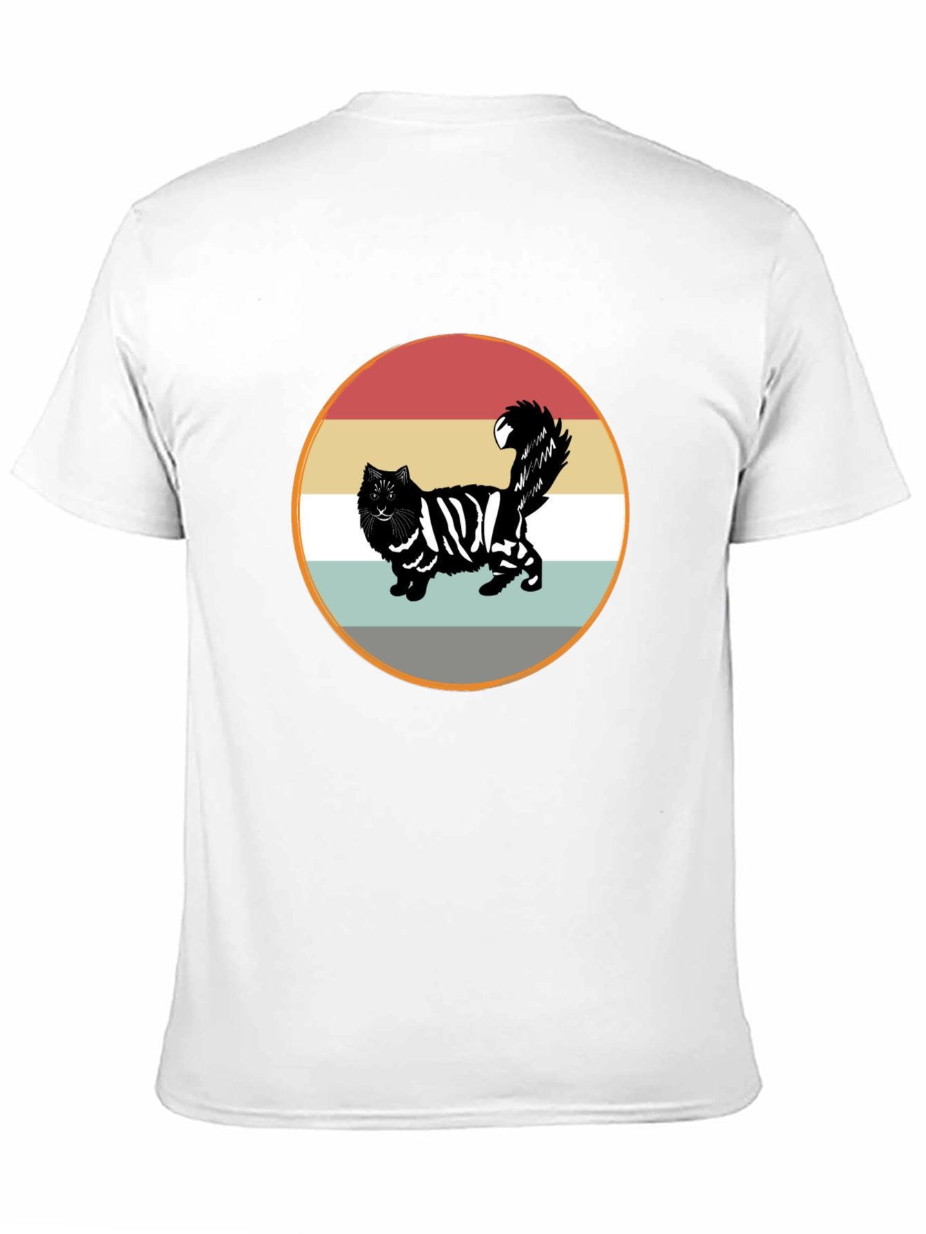 Retro Striped Cat Graphic Tee - Black