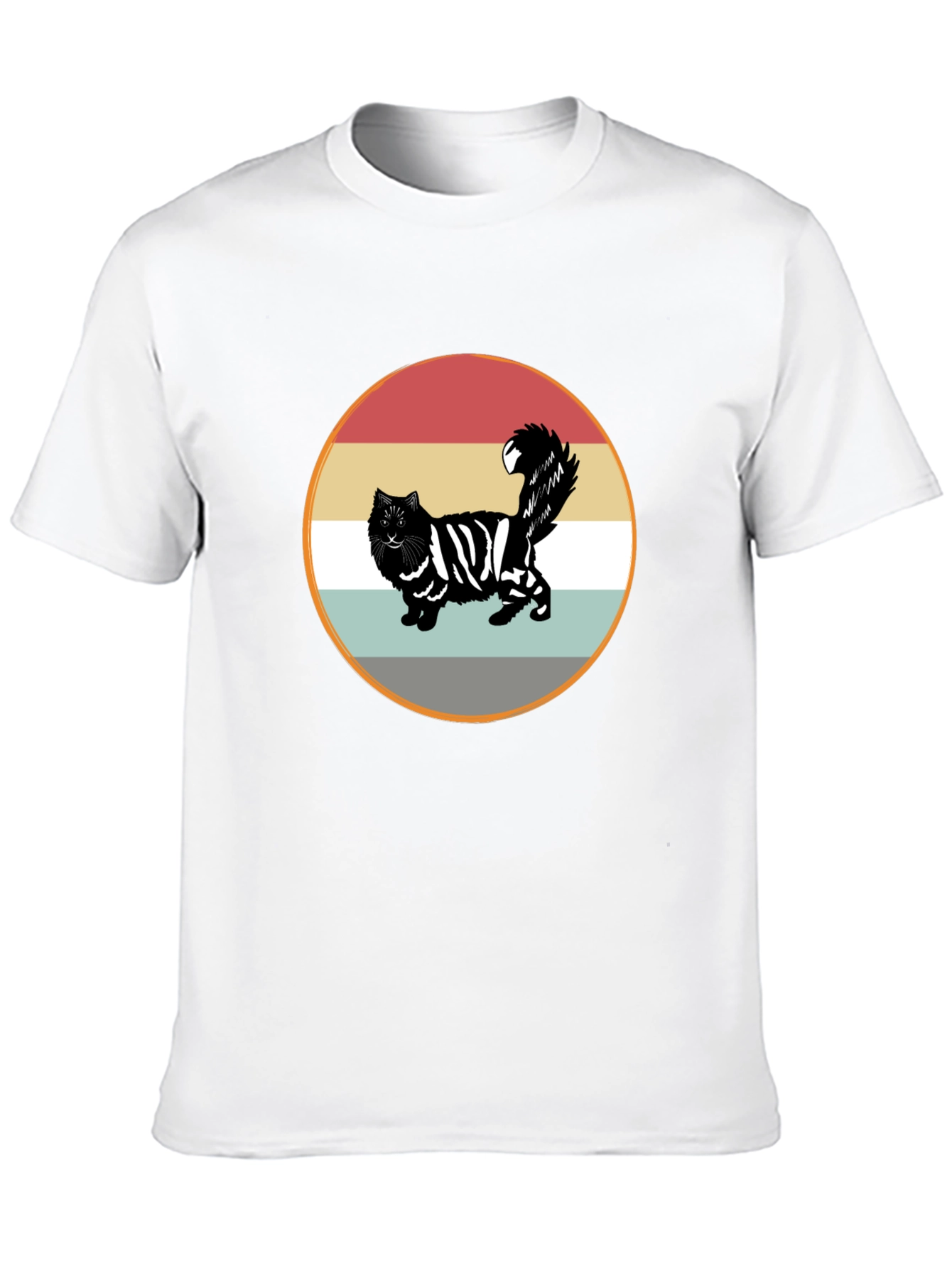 Retro Striped Cat Graphic Tee - Black