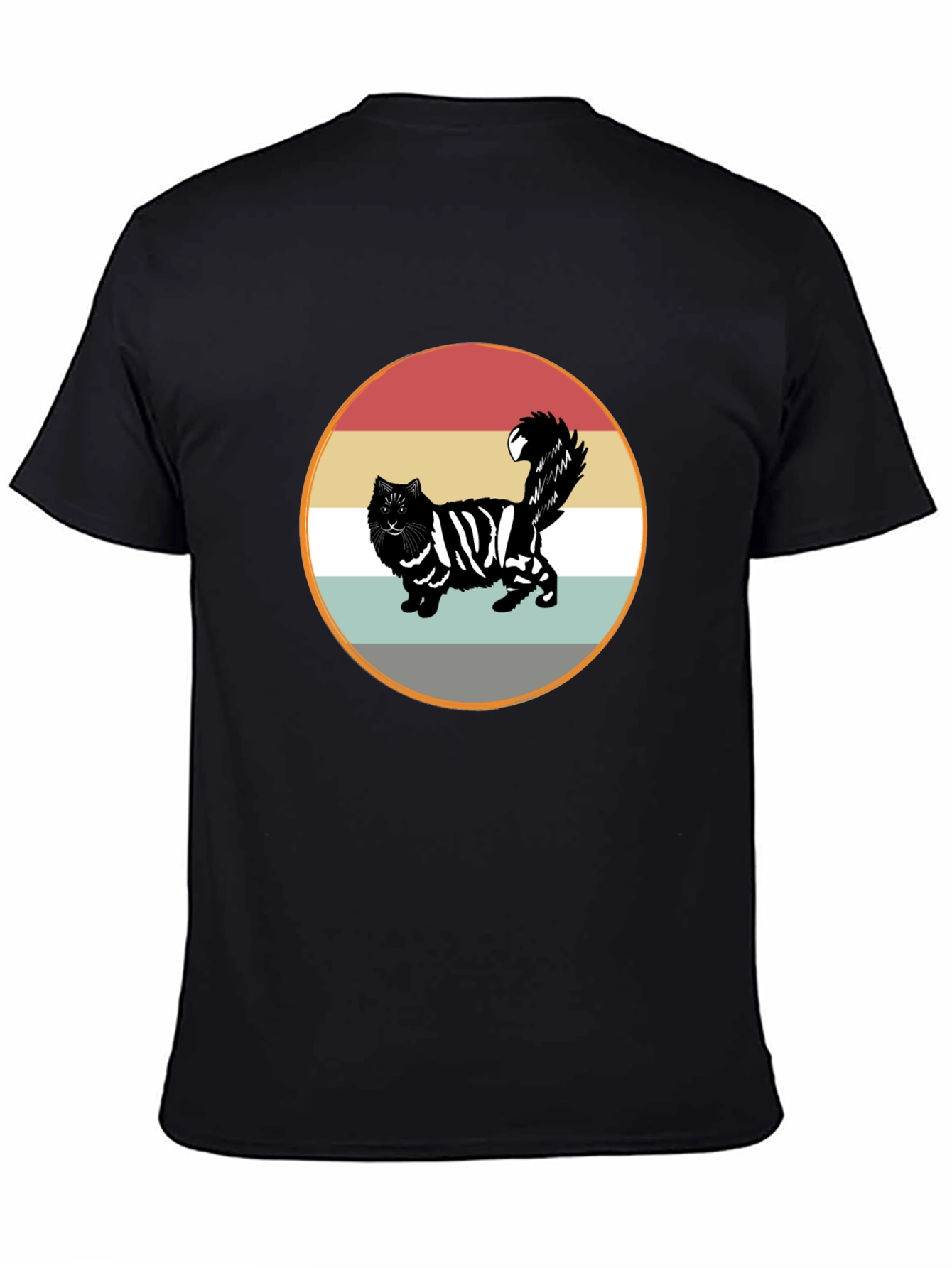 Retro Striped Cat Graphic Tee - Black