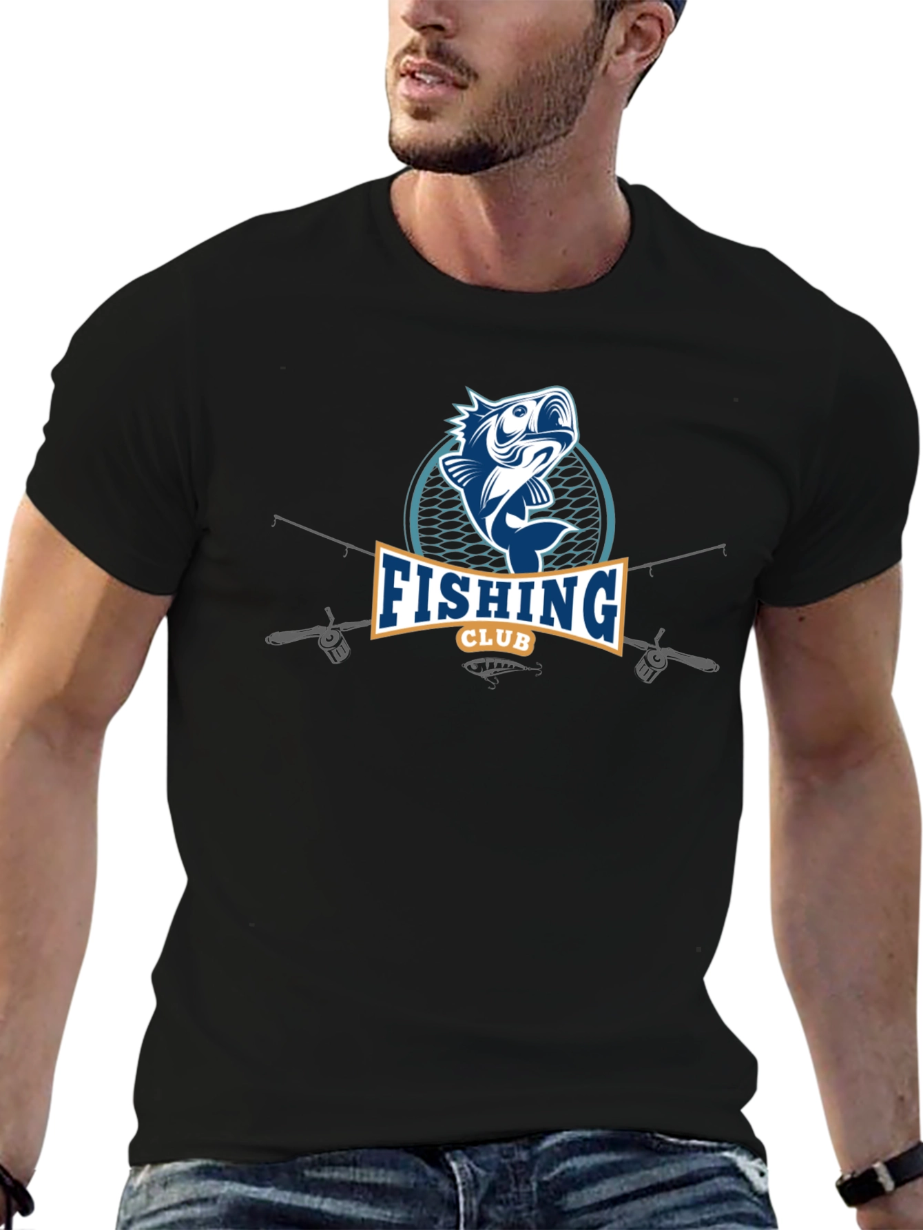 Fishing Club Graphic Tee - Mens Black Cotton T-Shirt