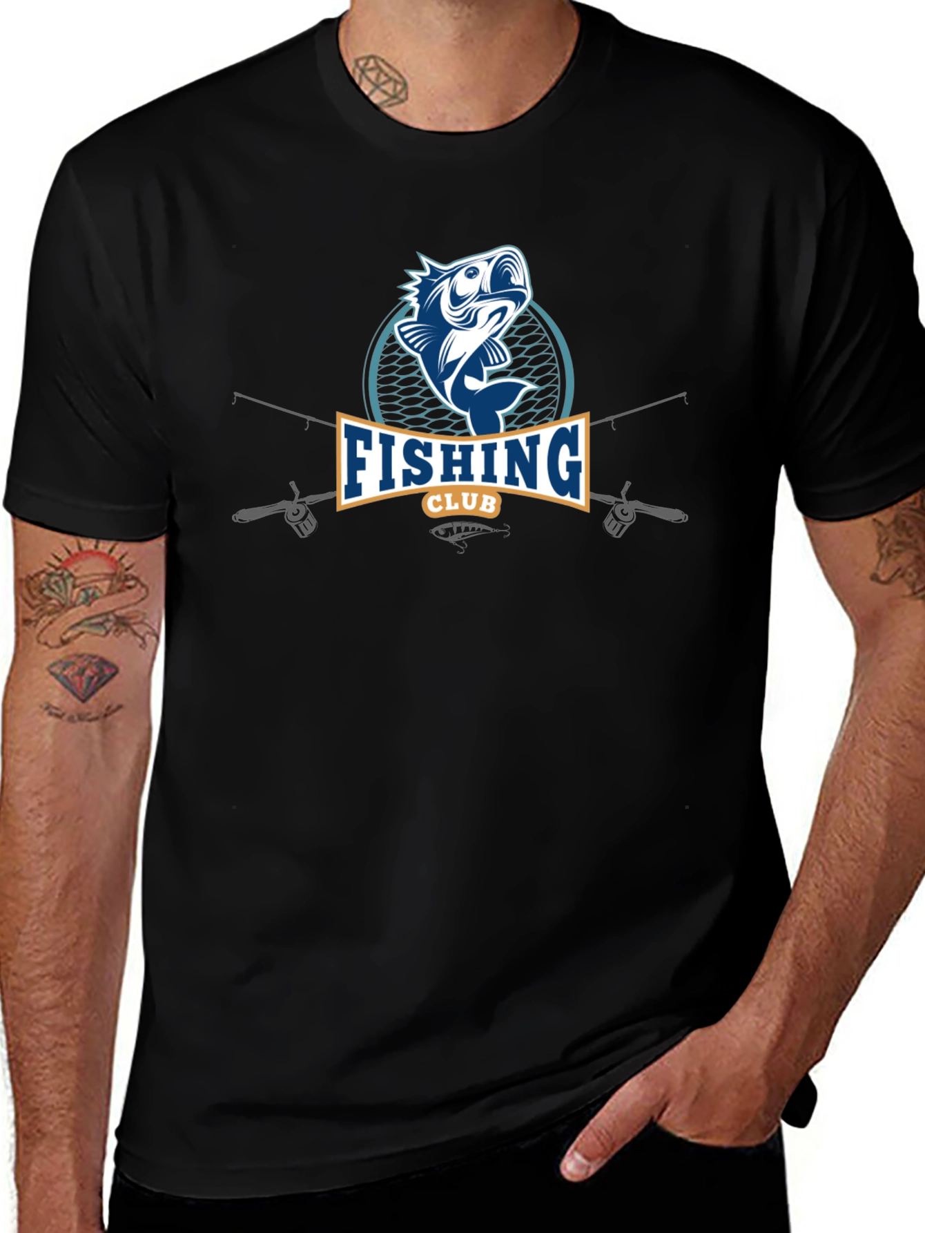 Fishing Club Graphic Tee - Mens Black Cotton T-Shirt