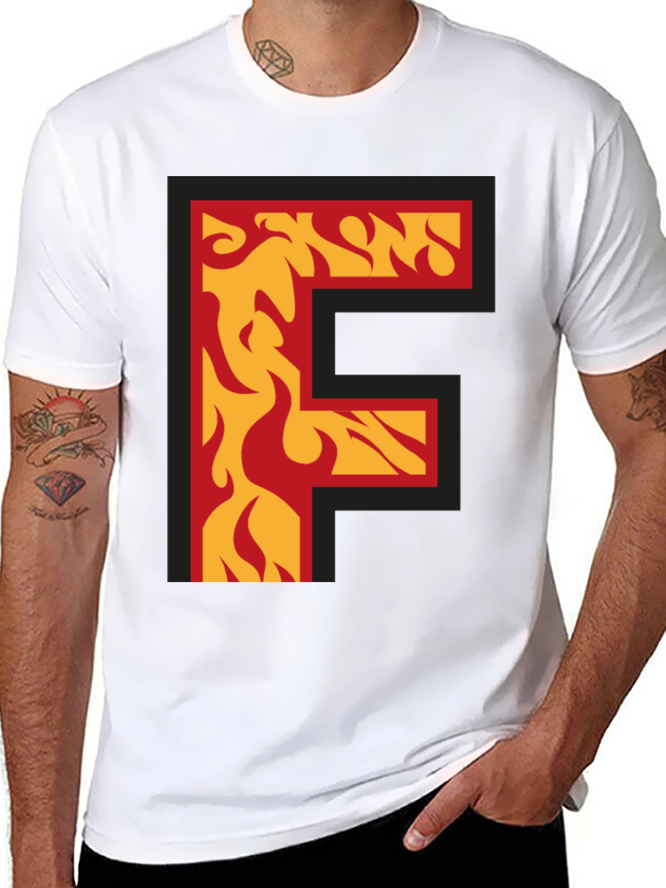 Fiery Letter F Graphic T-Shirt - Bold Statement Tee