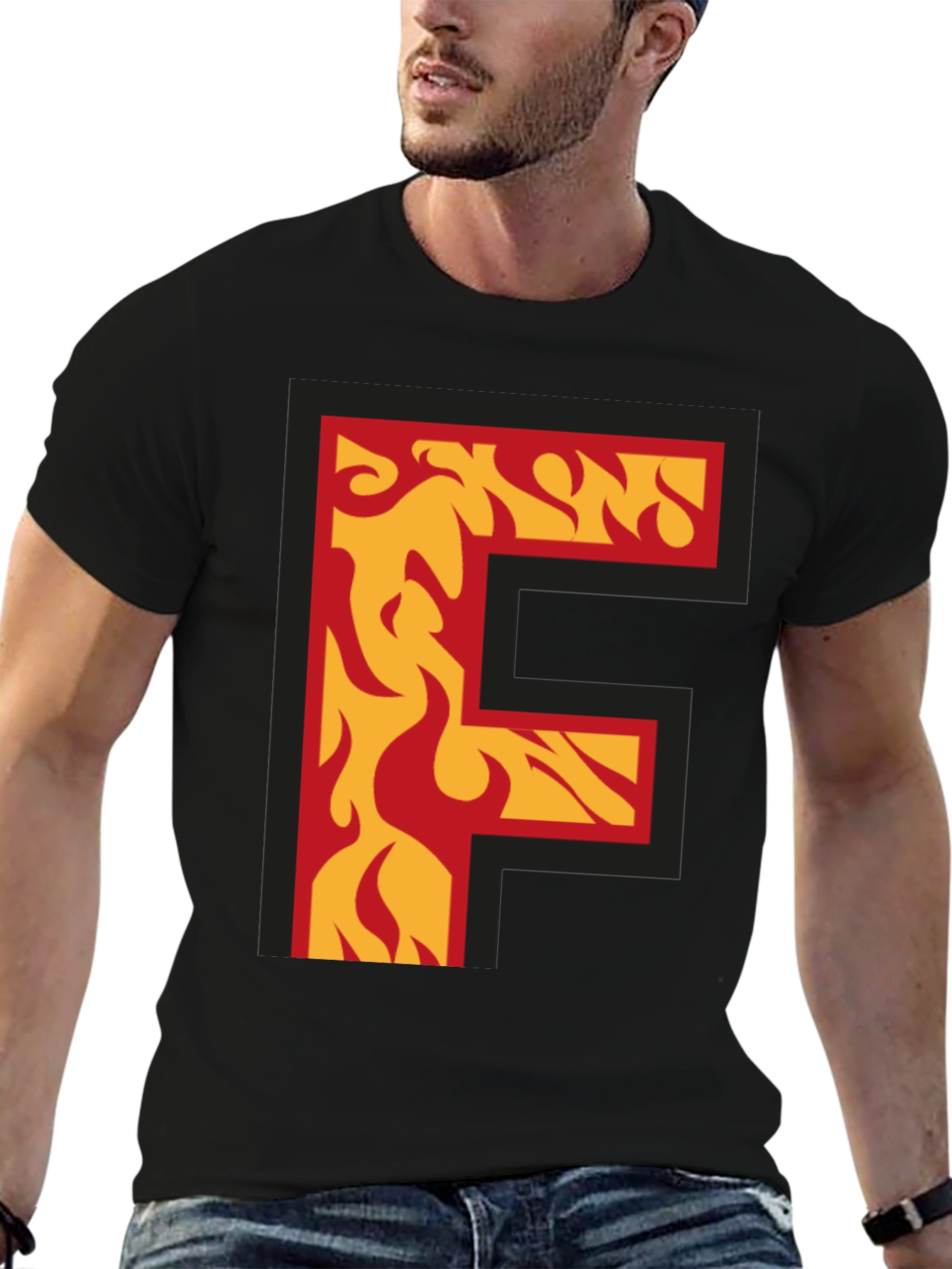 Fiery Letter F Graphic T-Shirt - Bold Statement Tee