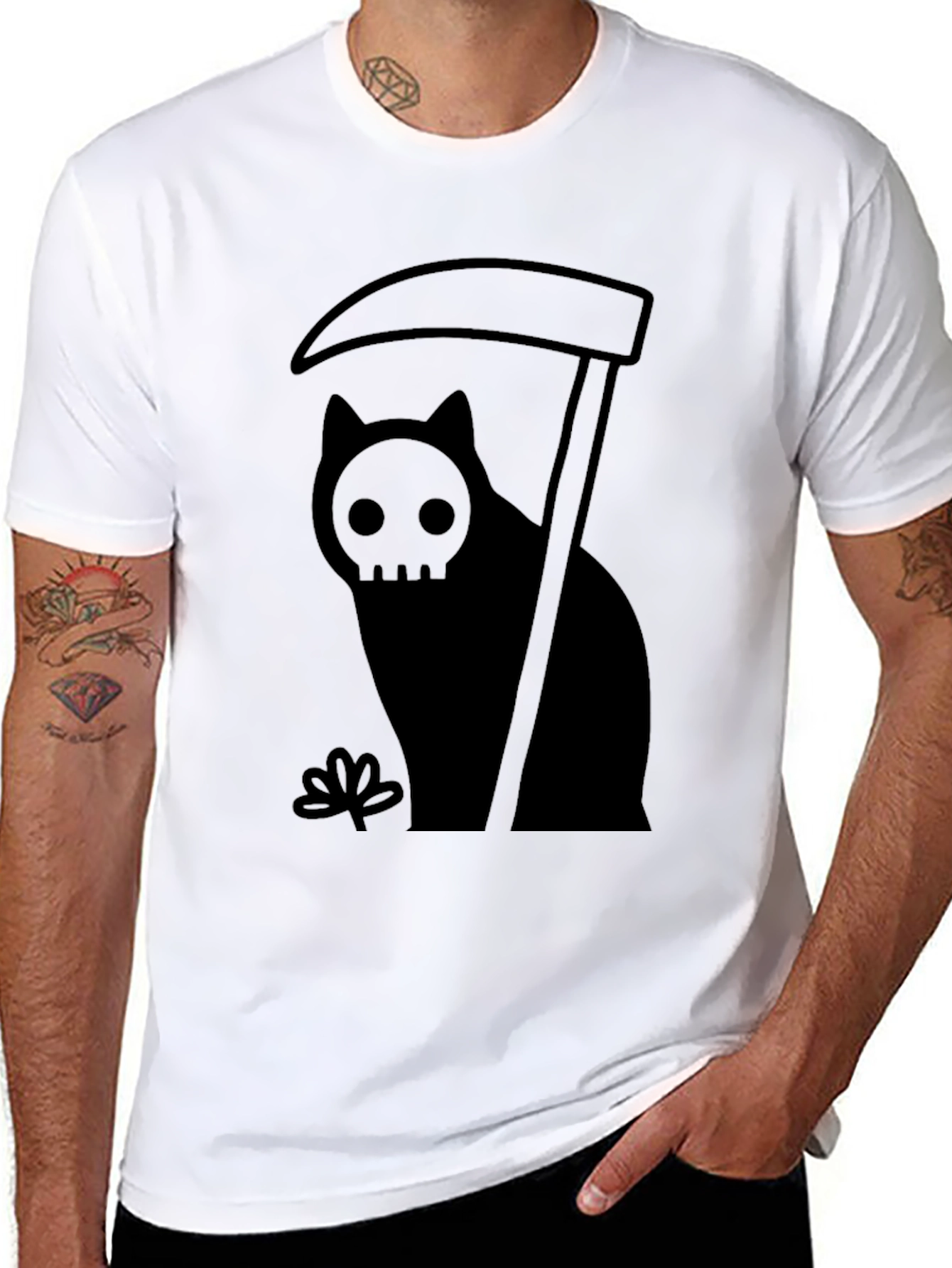 Grim Reaper Cat Graphic Tee - Black