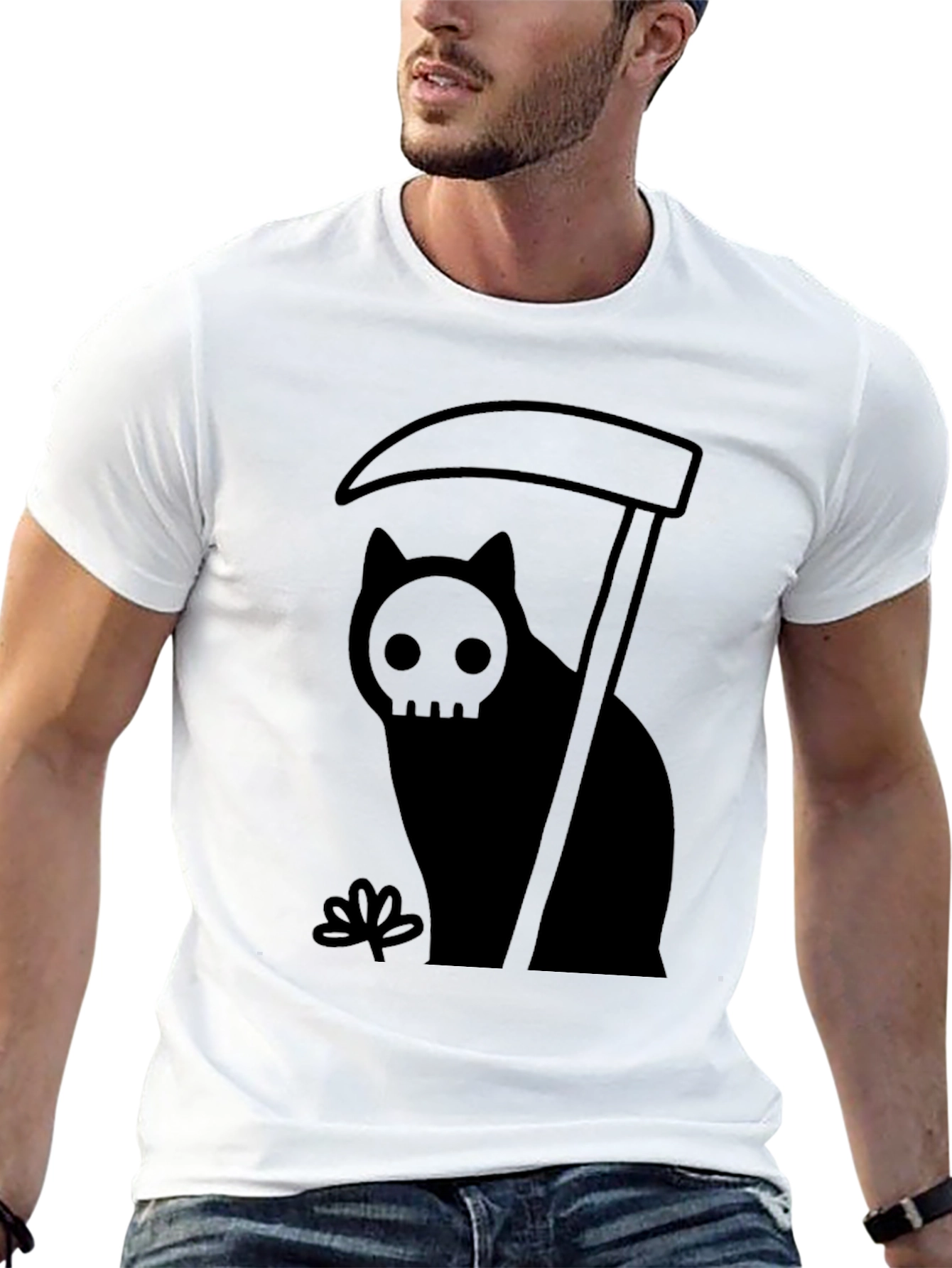 Grim Reaper Cat Graphic Tee - Black
