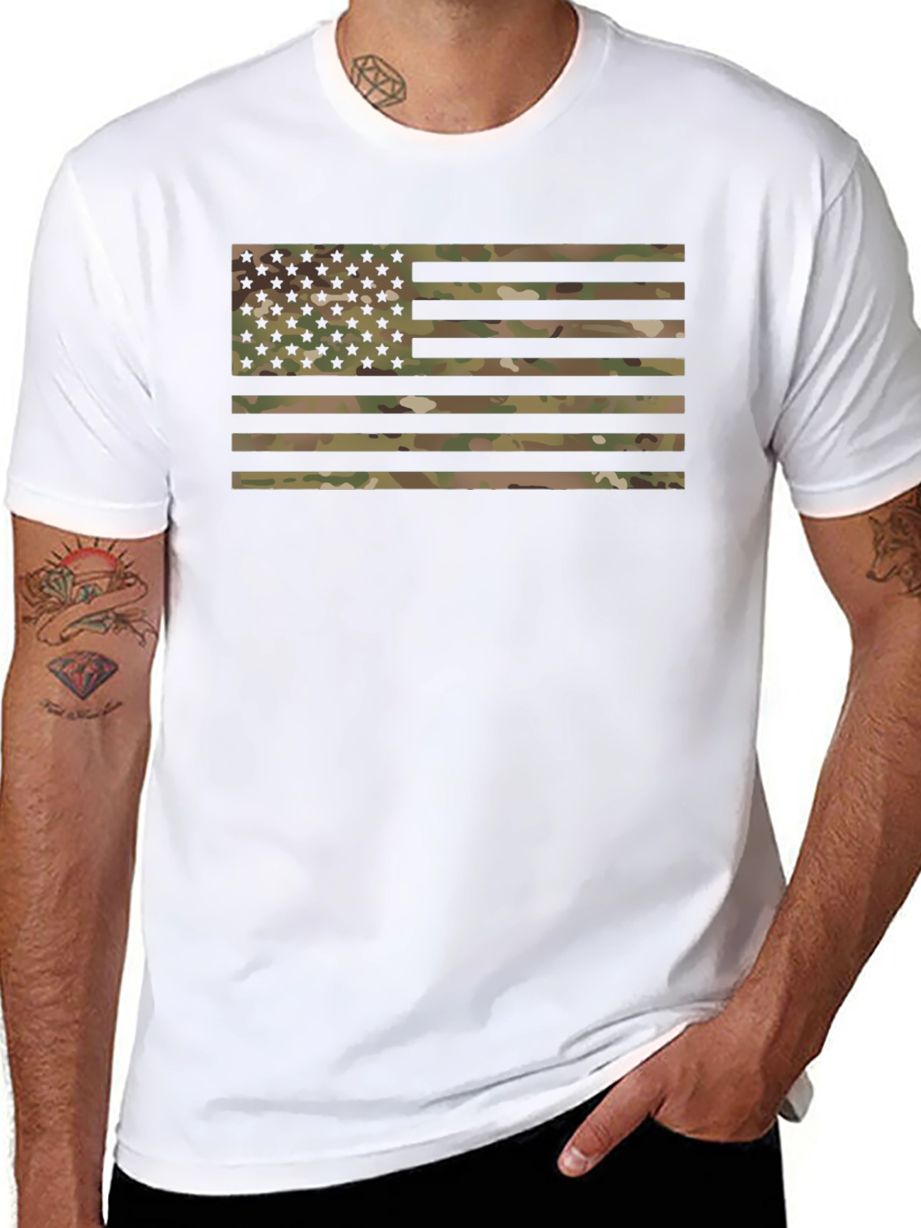 Camouflage American Flag Graphic T-Shirt