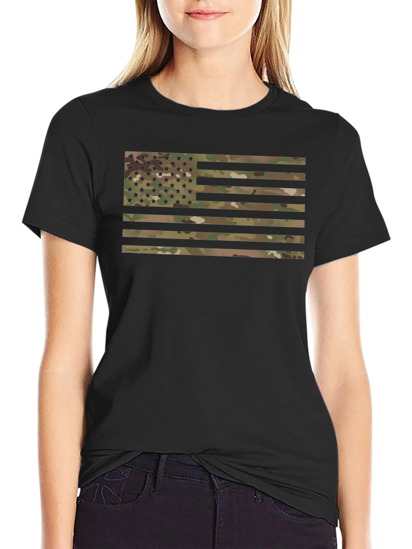 Camouflage American Flag Graphic T-Shirt