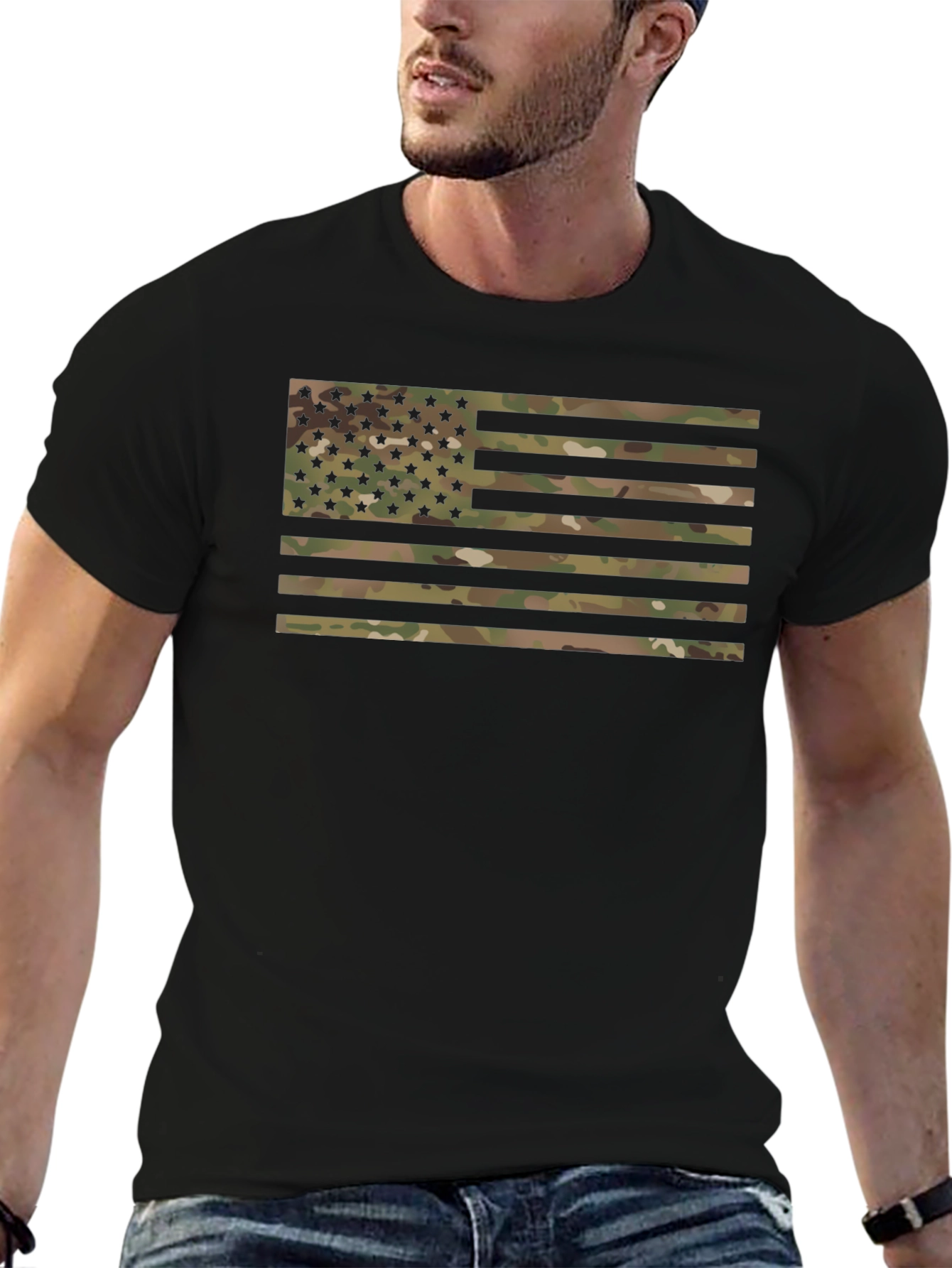 Camouflage American Flag Graphic T-Shirt