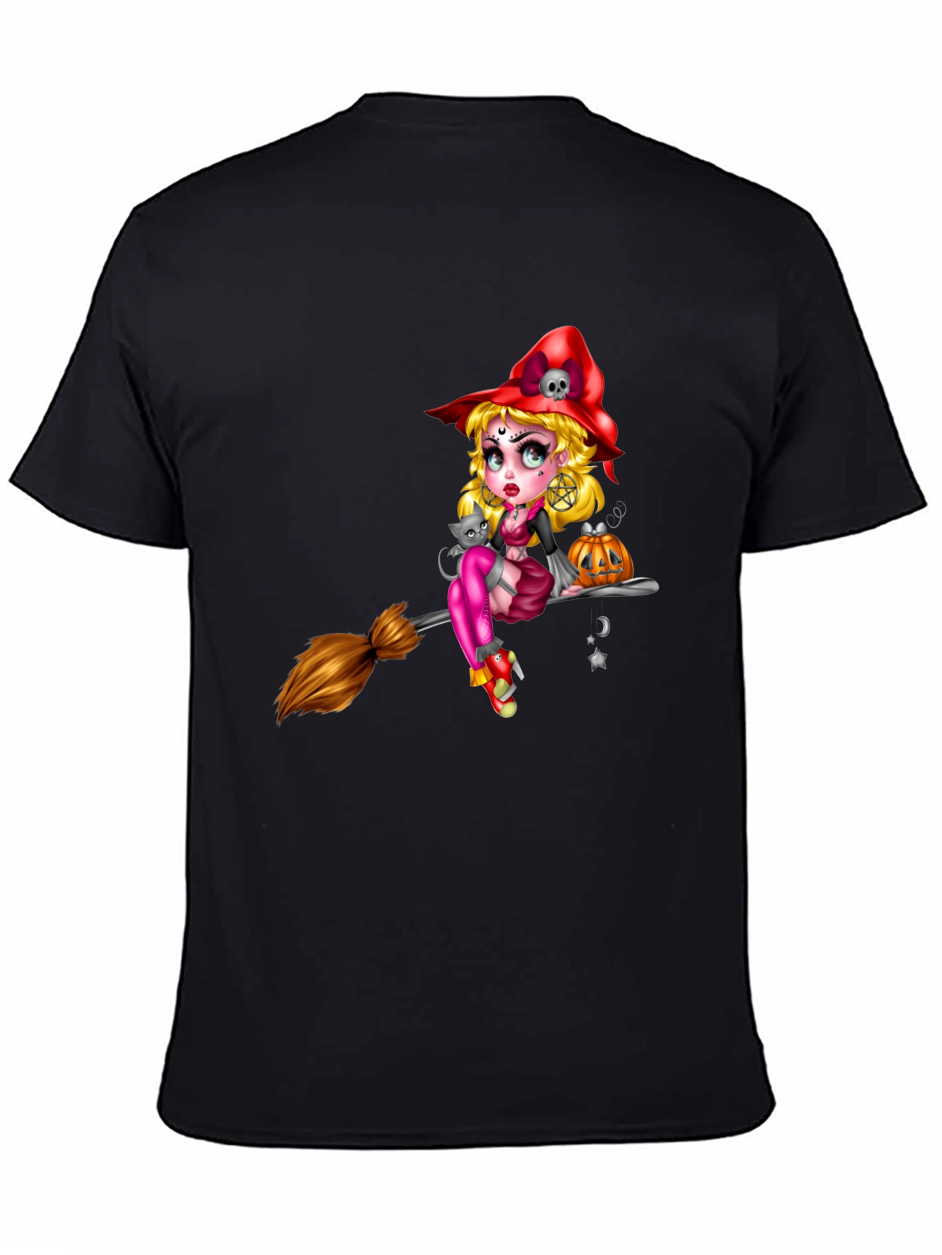Witch on Broom Black T-Shirt - Halloween Graphic Tee