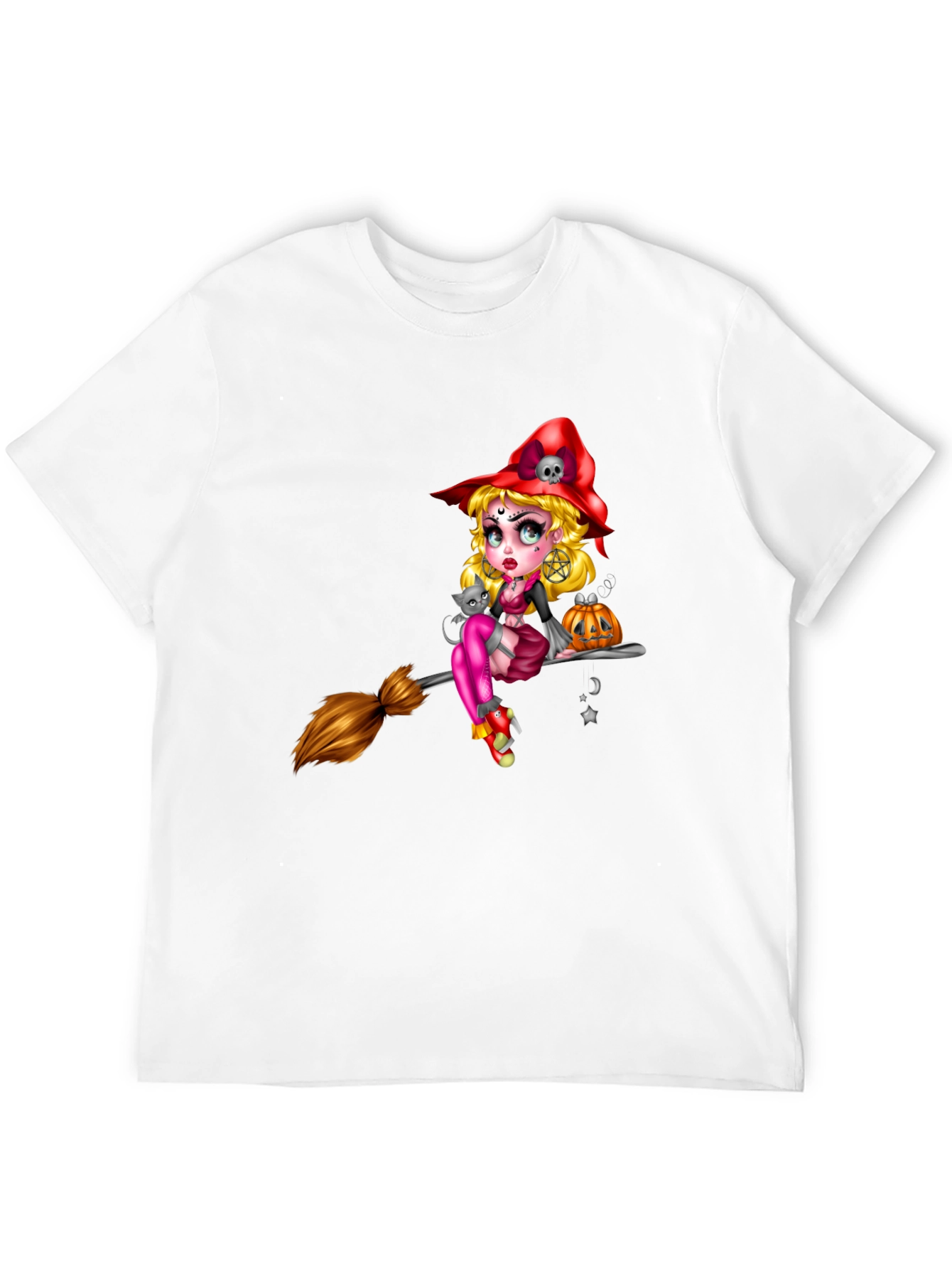 Witch on Broom Black T-Shirt - Halloween Graphic Tee