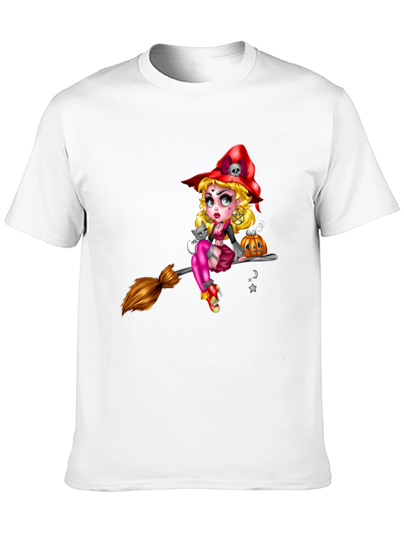 Witch on Broom Black T-Shirt - Halloween Graphic Tee