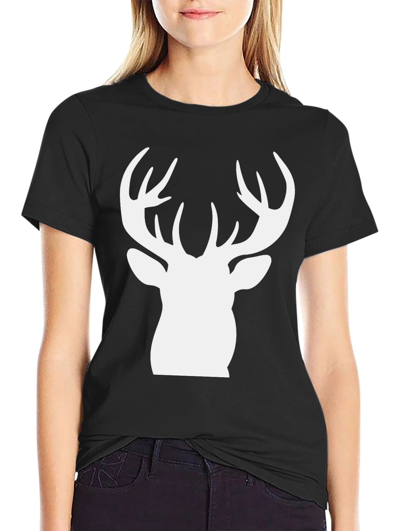 Deer Silhouette Graphic Tee - Black