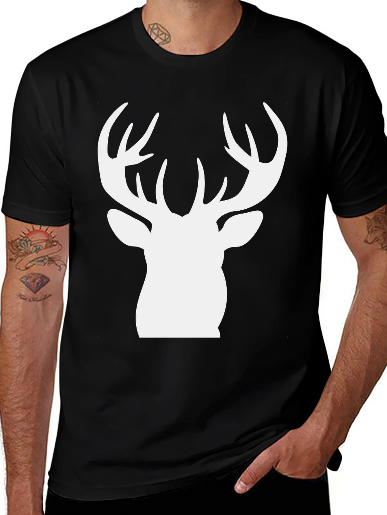 Deer Silhouette Graphic Tee - Black