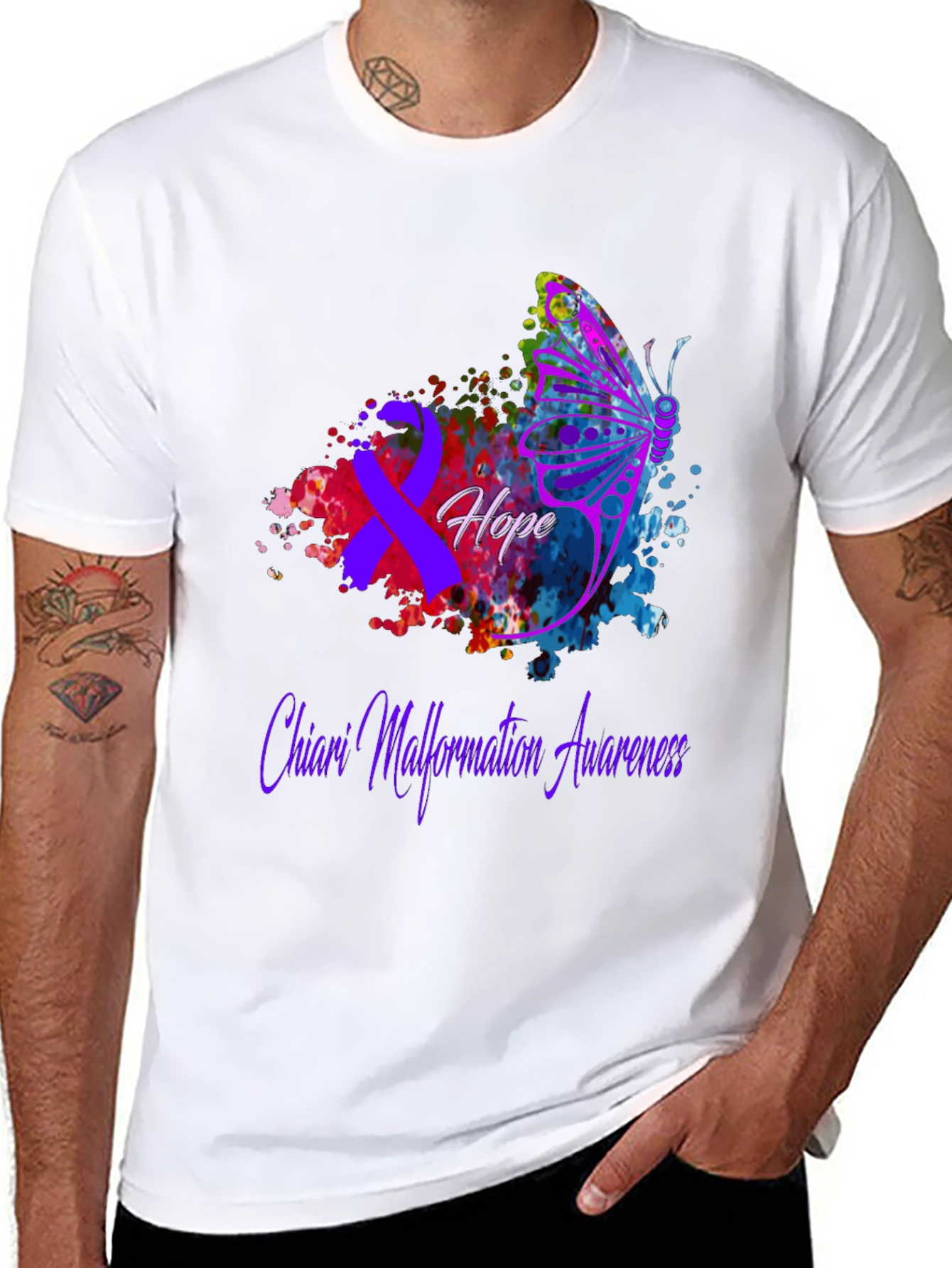Chiari Malformation Awareness T-Shirt Hope Butterfly