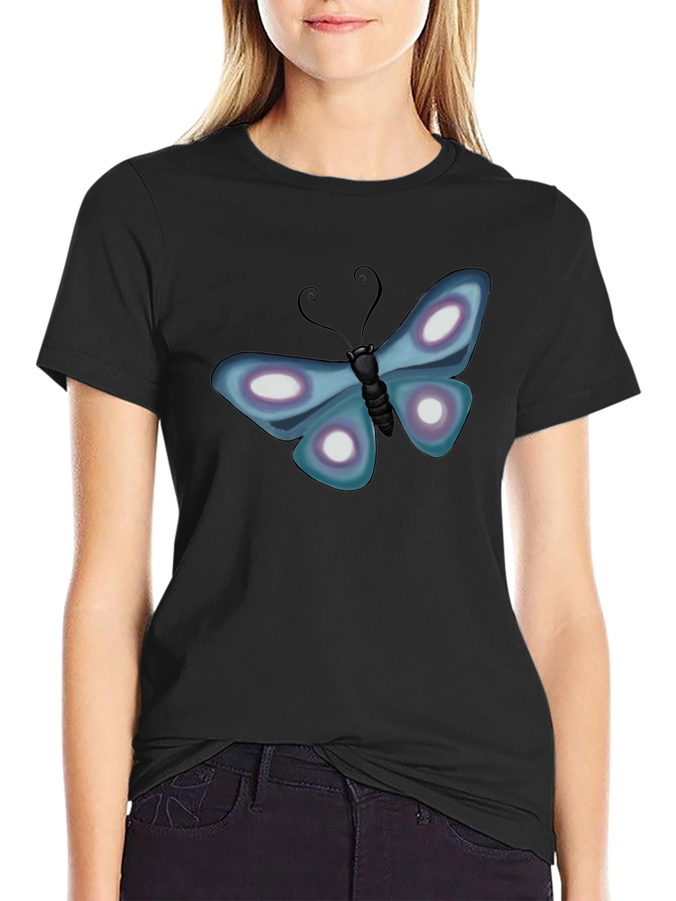 Butterfly Graphic T-Shirt - Black Casual Tee