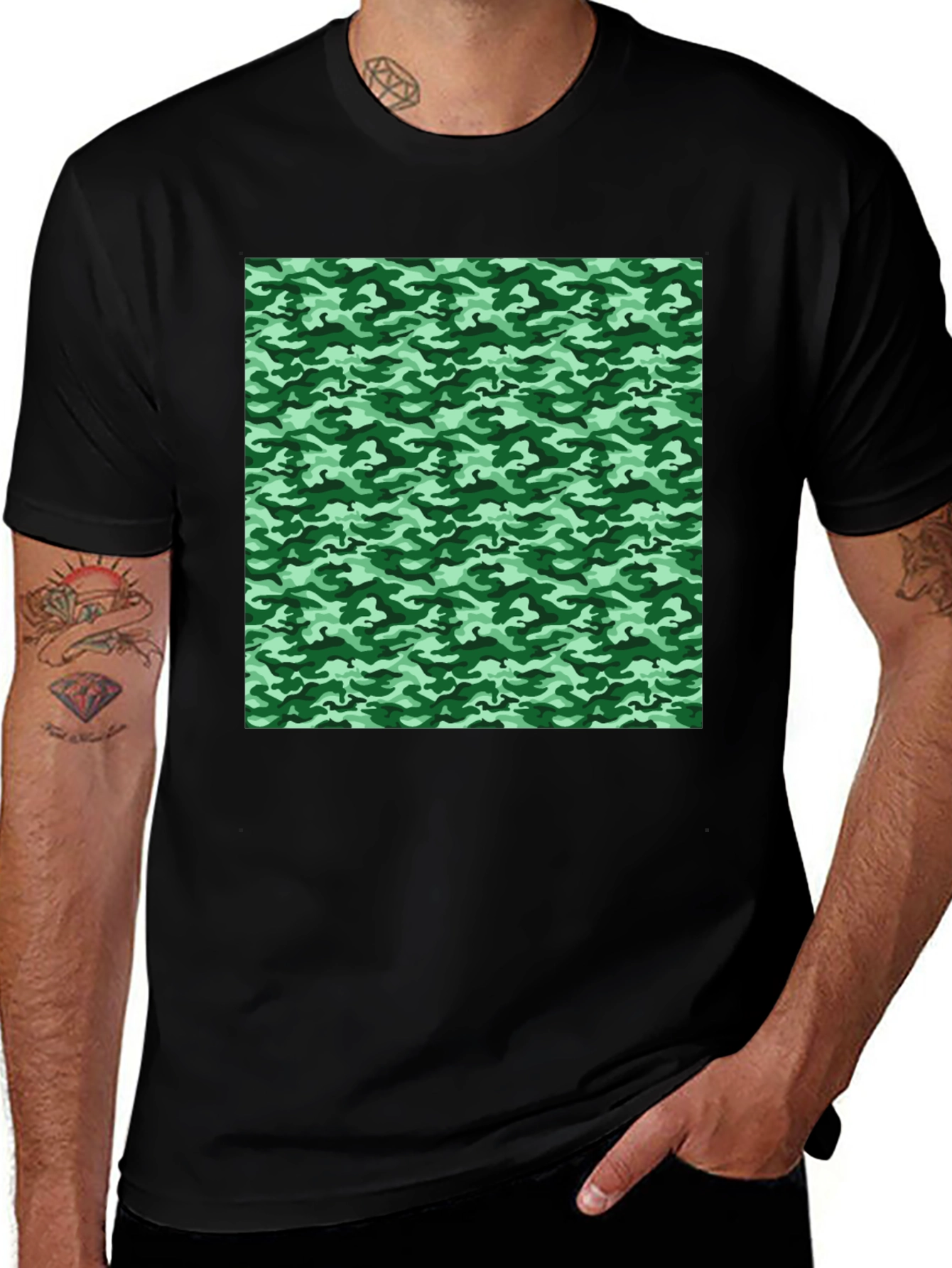 Camo Print T-Shirt - Black