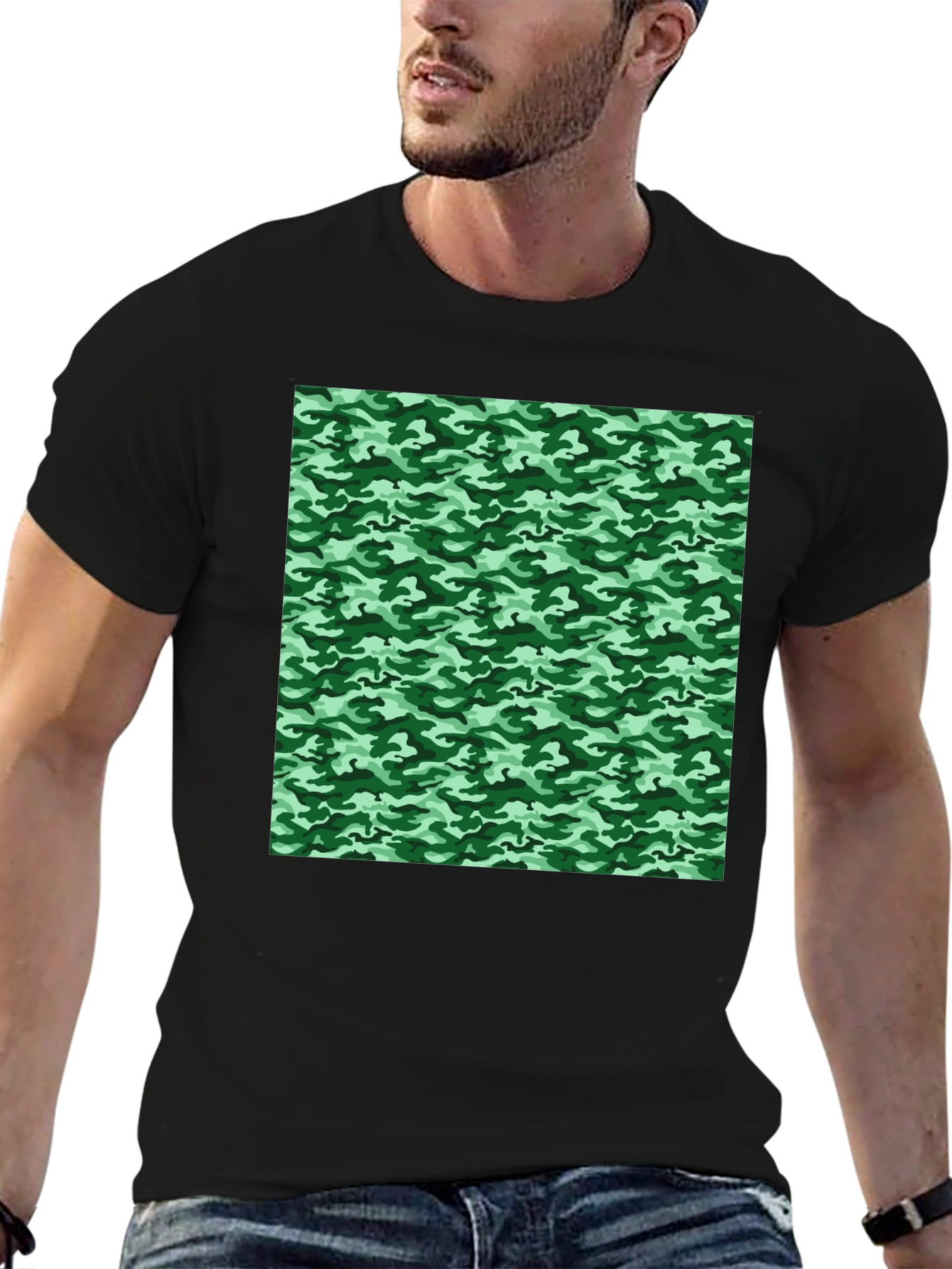 Camo Print T-Shirt - Black