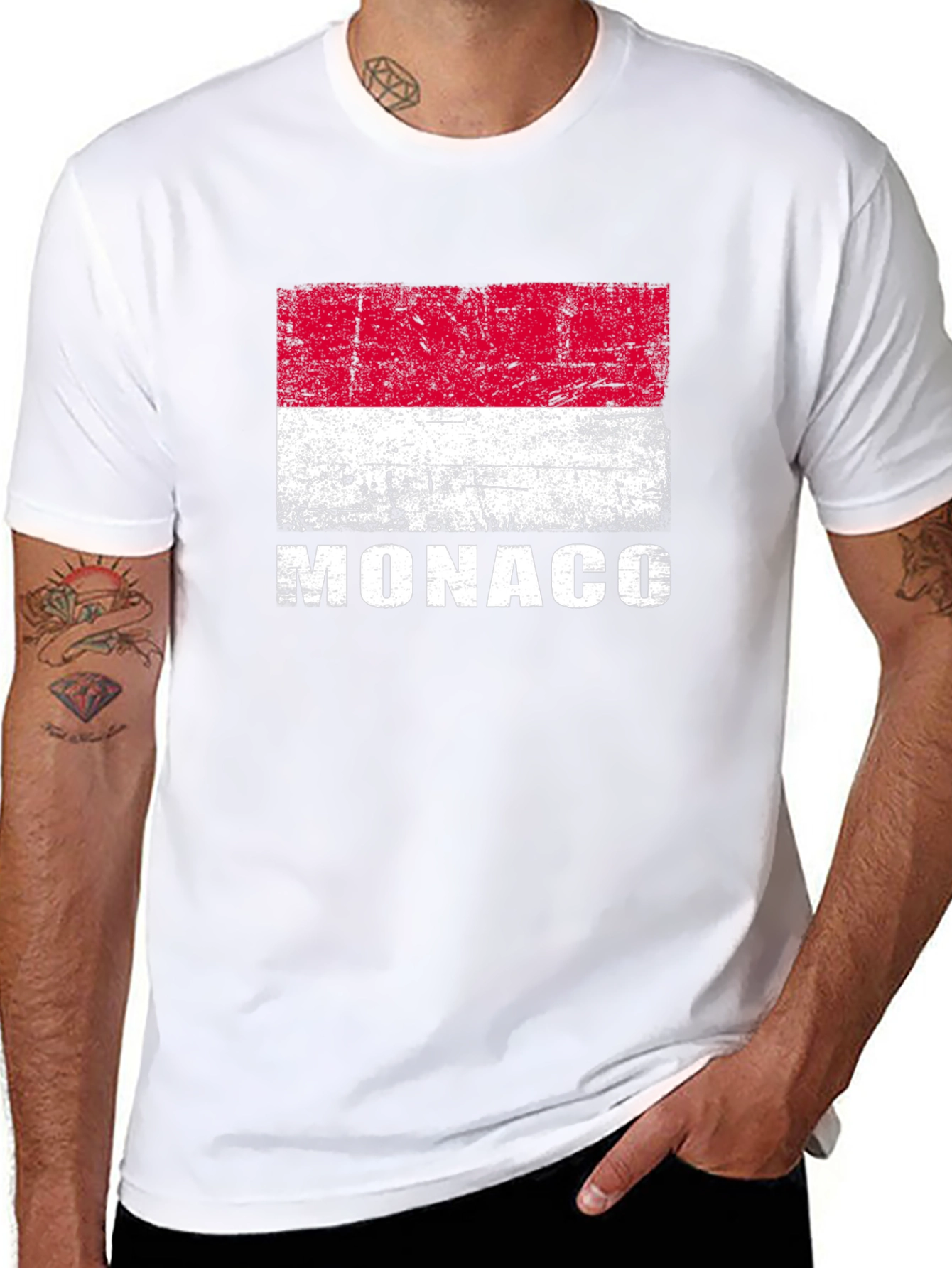 Monaco Flag Distressed Graphic T-Shirt - Black