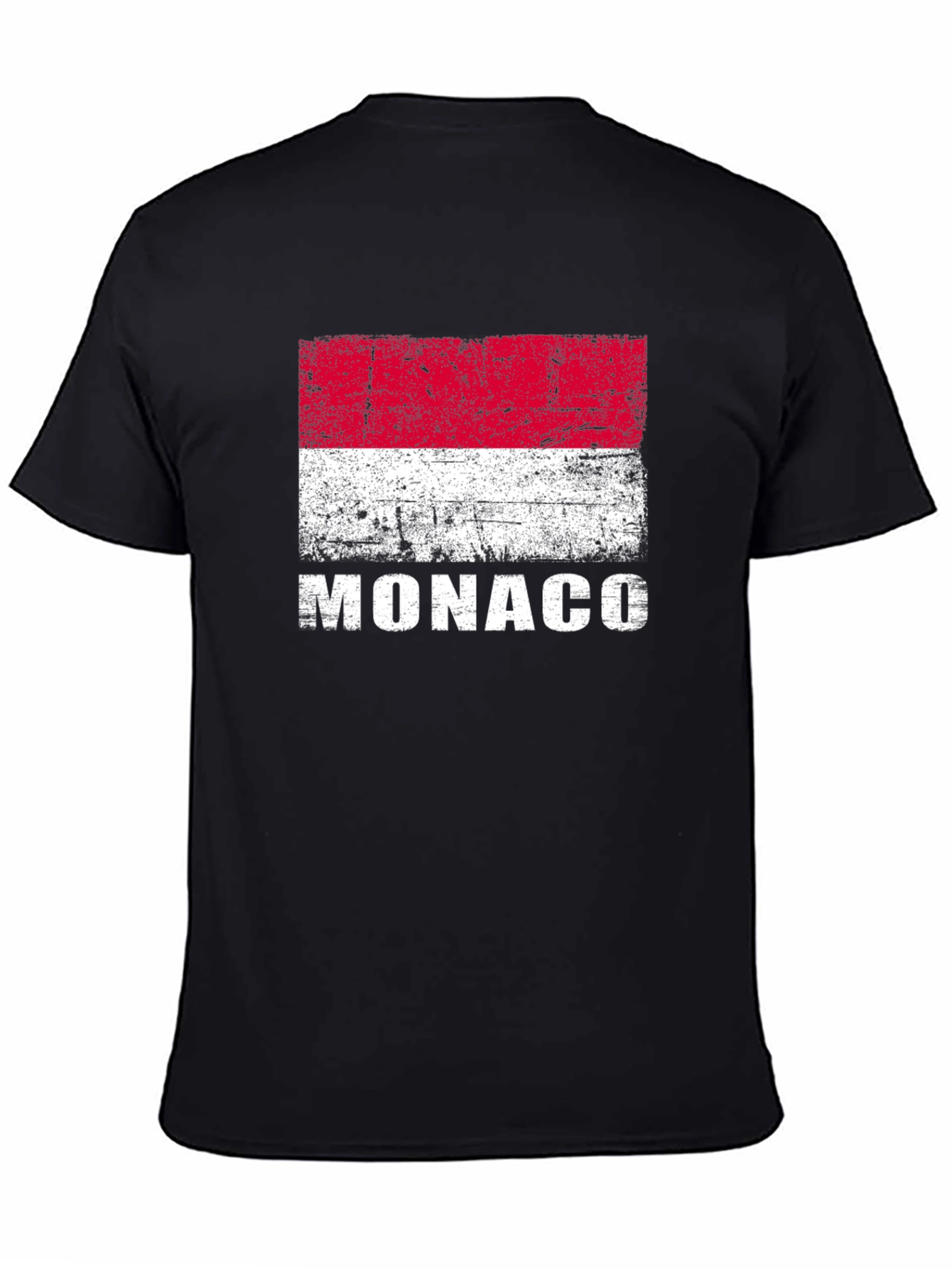 Monaco Flag Distressed Graphic T-Shirt - Black