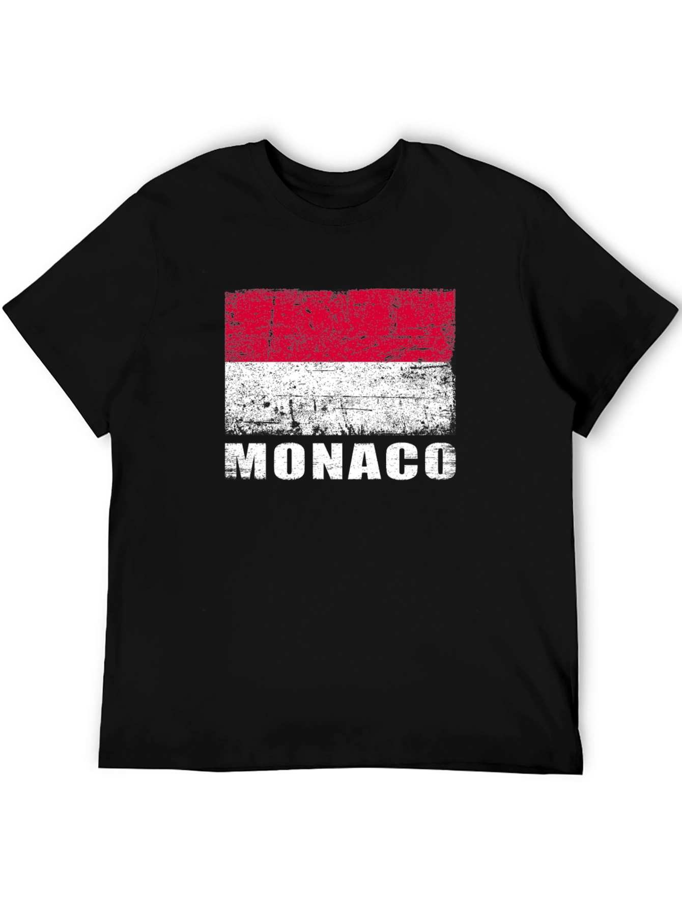 Monaco Flag Distressed Graphic T-Shirt - Black