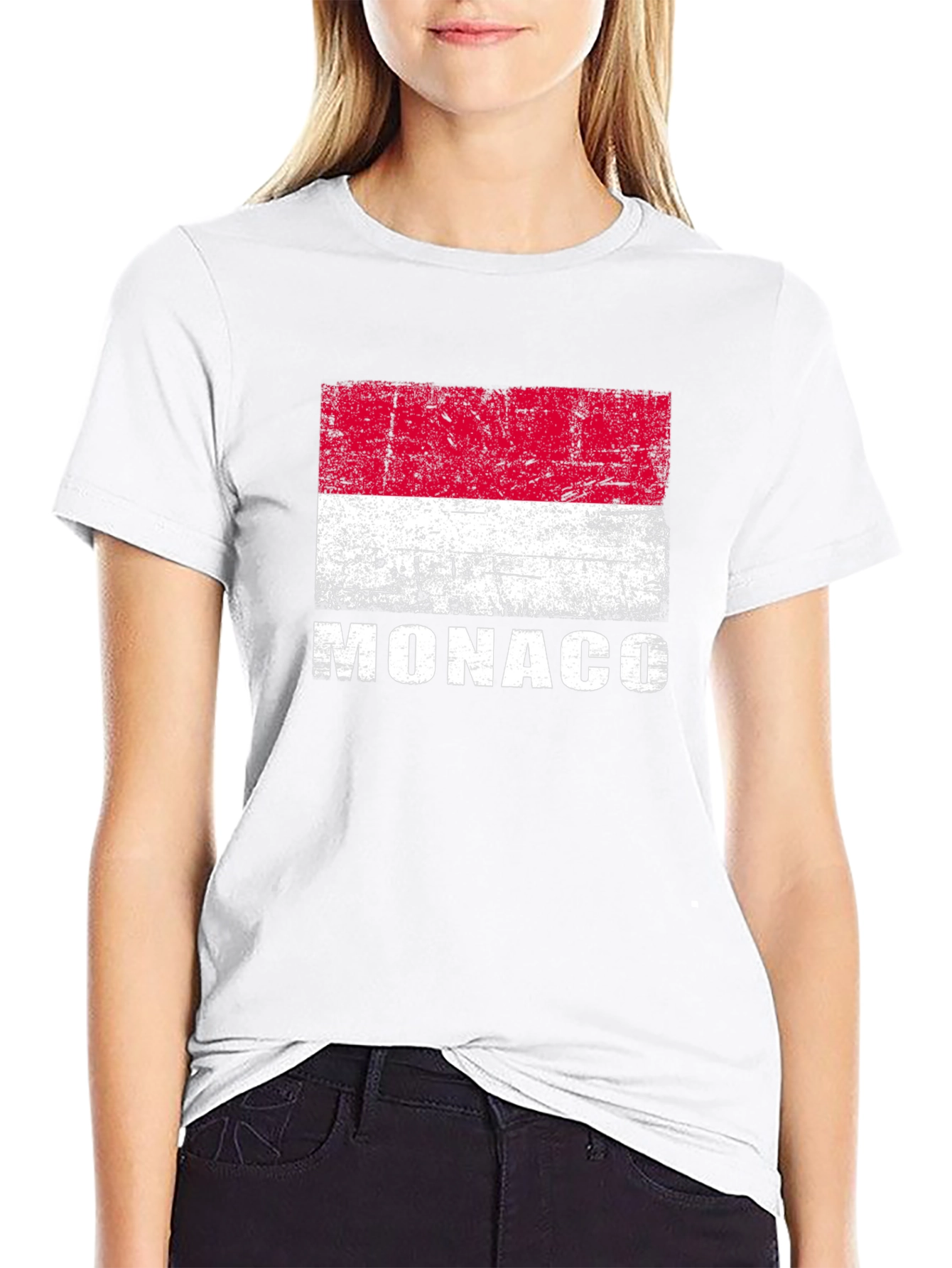 Monaco Flag Distressed Graphic T-Shirt - Black