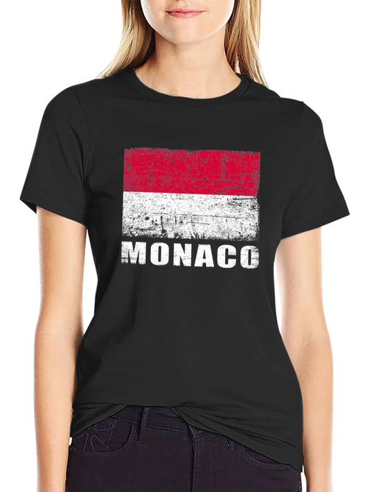 Monaco Flag Distressed Graphic T-Shirt - Black