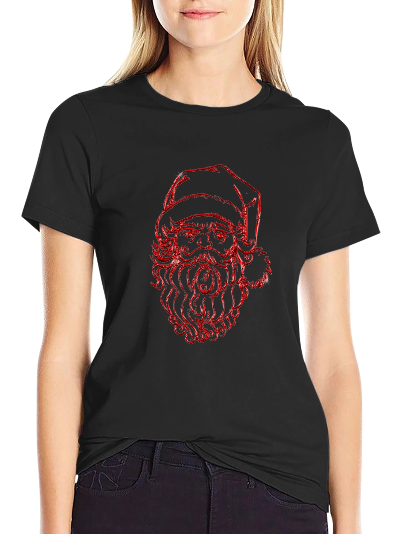 Red Santa Graphic Black T-Shirt